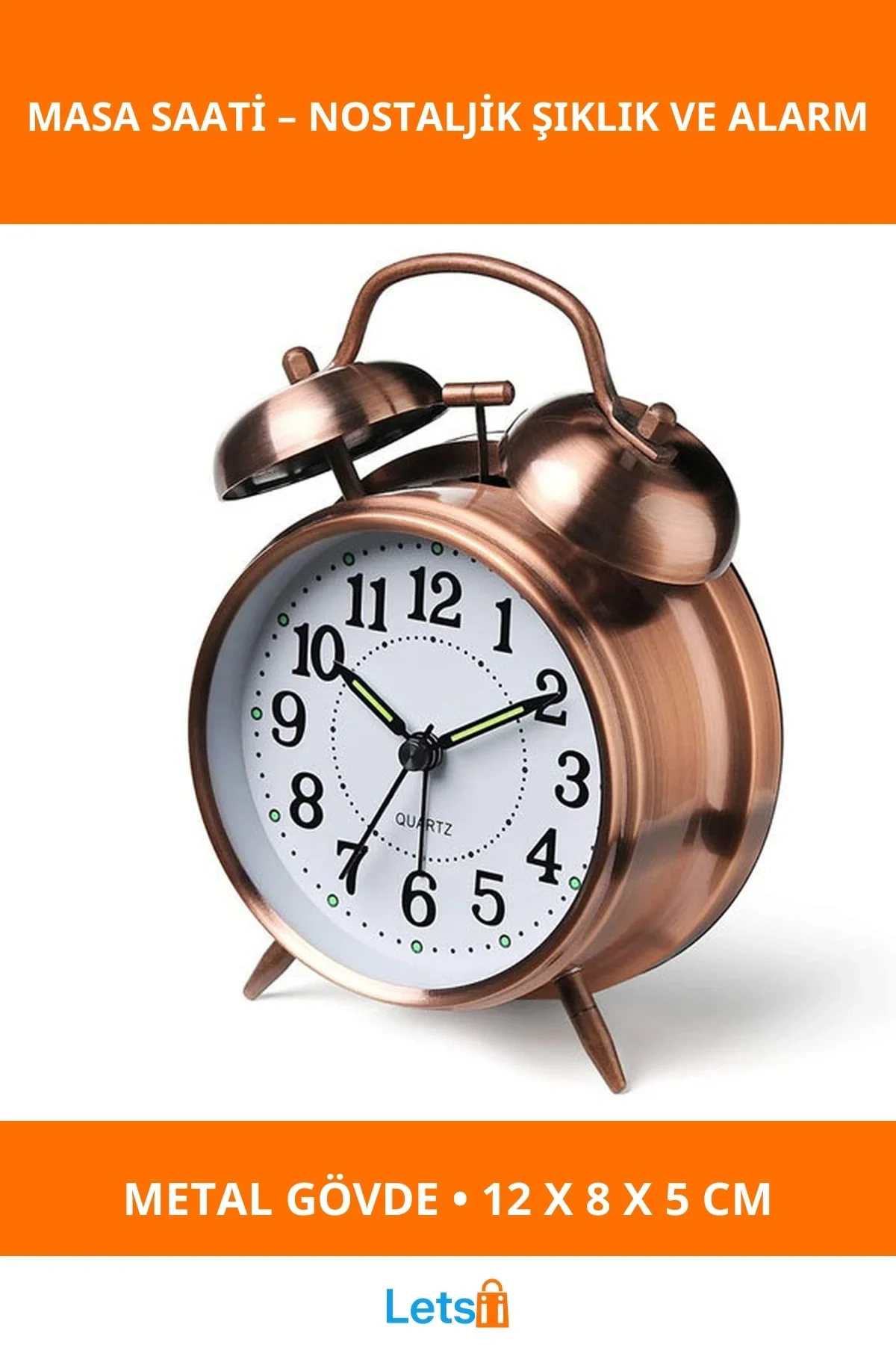 Nostaljik Metal Çalar Masa Saati Orta Boy Dayanıklı Tasarım