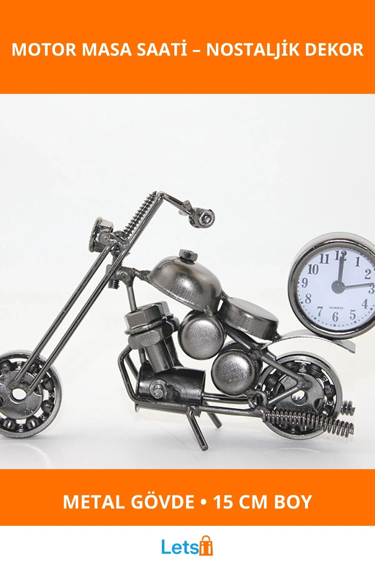 Nostaljik Metal Motor Tasarımlı Masa Saati 15cm