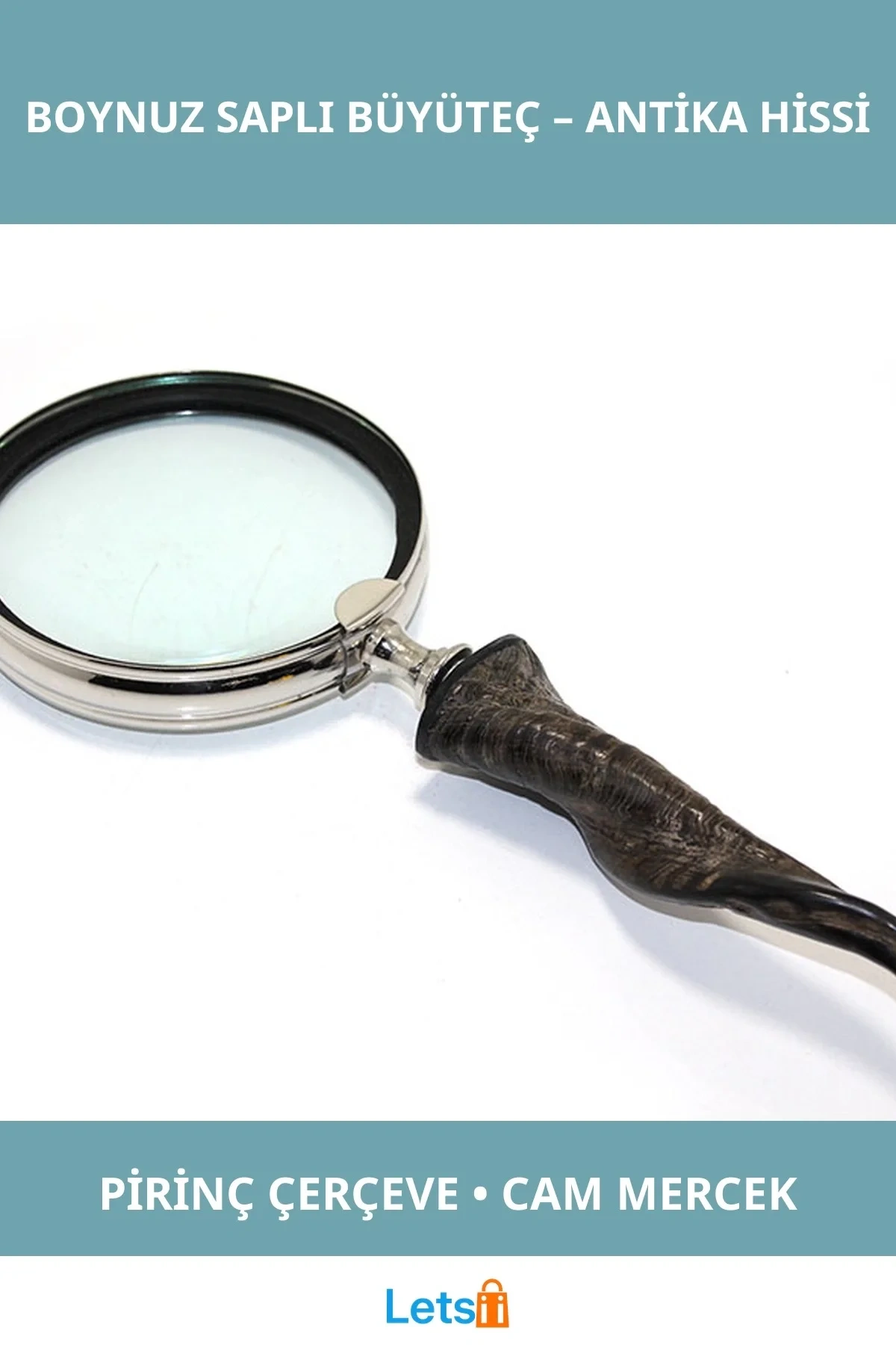 Nostaljik Pirinç Boynuz Saplı Şık Büyüteç