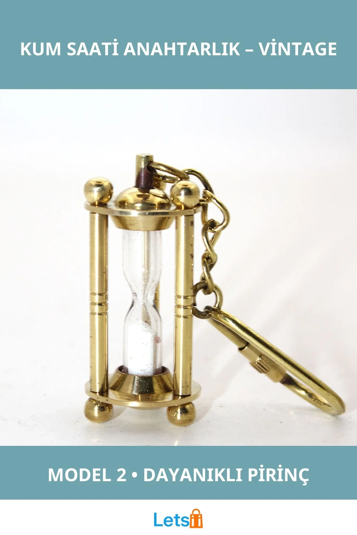 Nostaljik Pirinç Kum Saati Anahtarlık Model 2