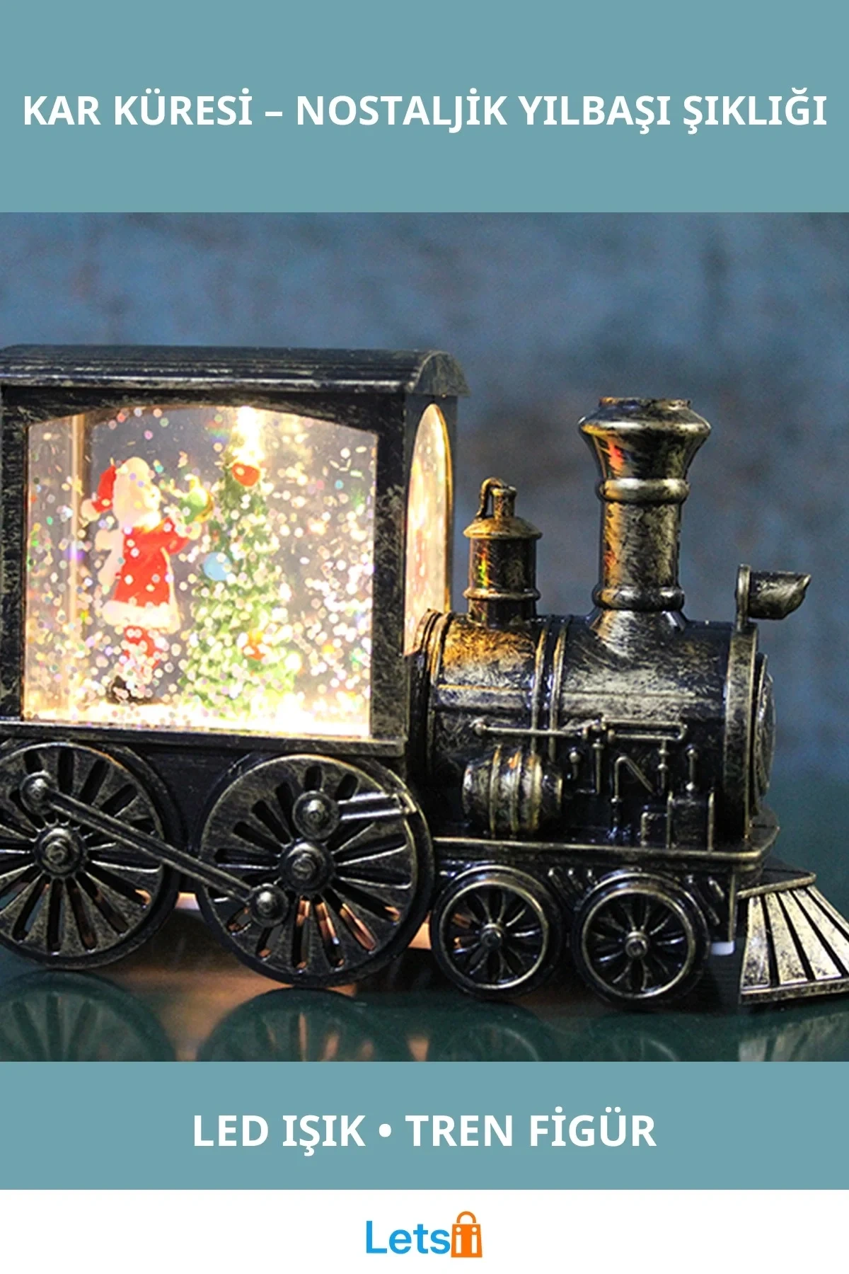 Nostaljik Trenli Yılbaşı Işıklı Kar Küresi 13x9 cm