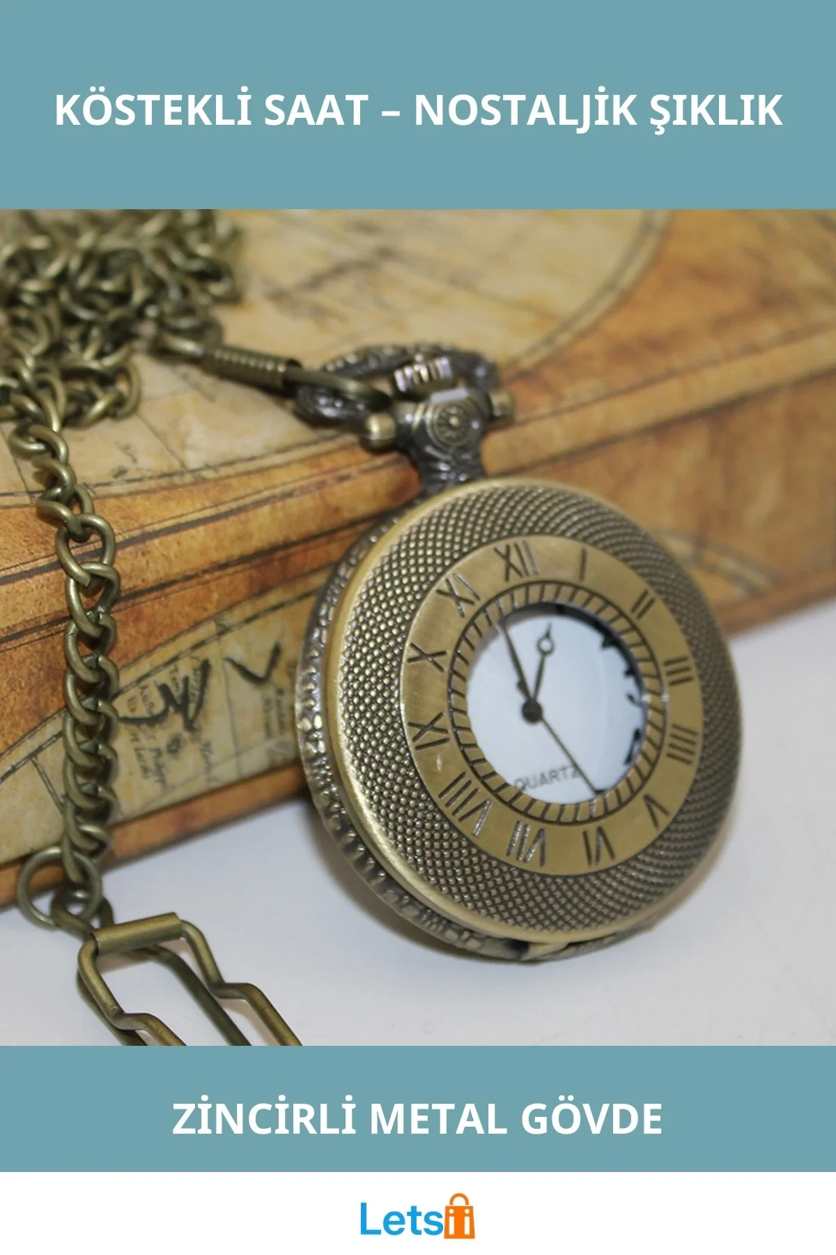 Nostaljik Zarif Köstekli Saat Metal Vintage Tasarım