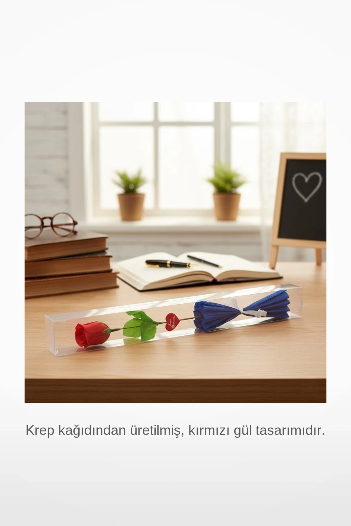 Öğretmenler Günü Hediyesi Şeffaf Kutulu Kraponlu Yapay Gül