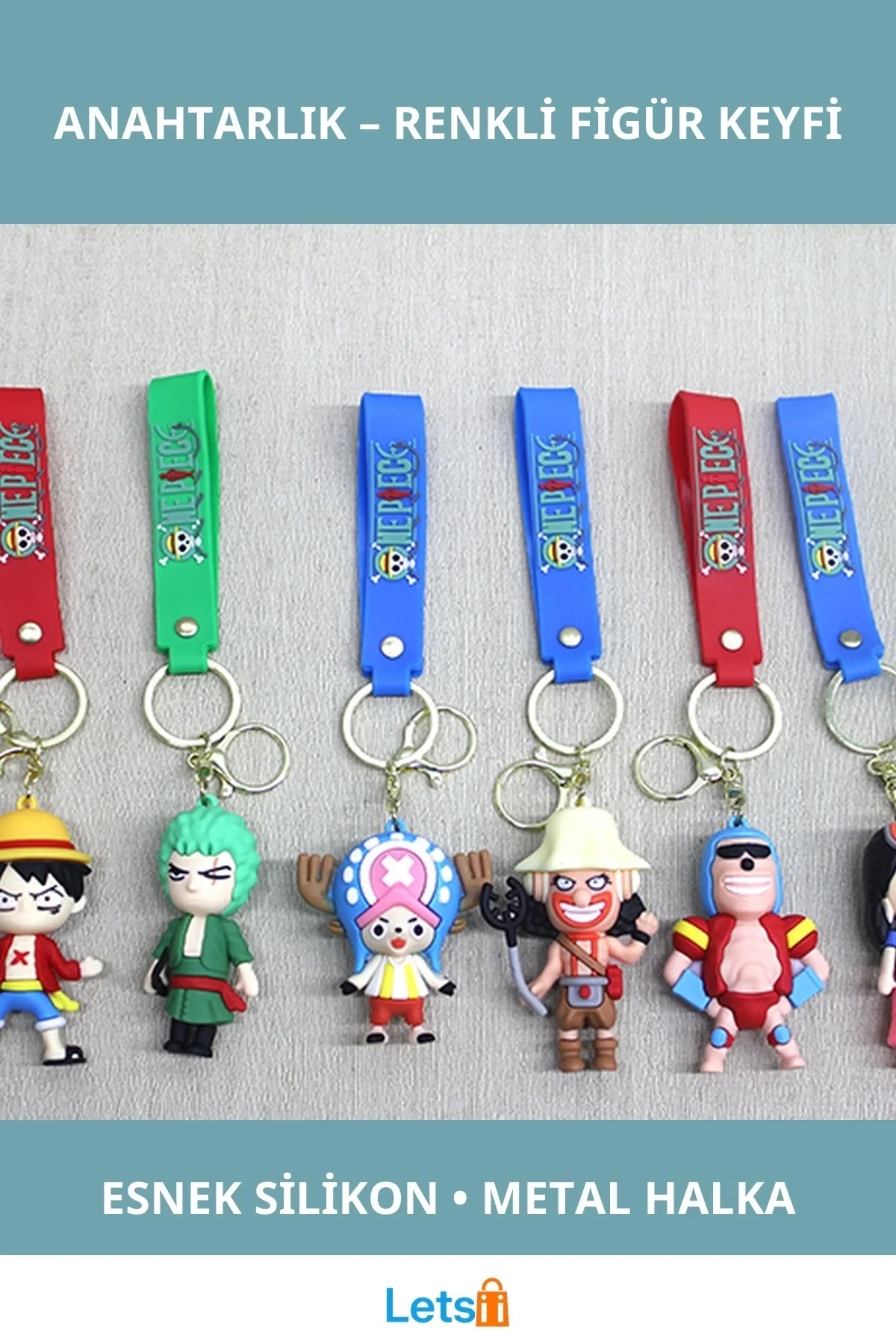 One Piece Karakterleri Renkli Dayanıklı Silikon Anahtarlık