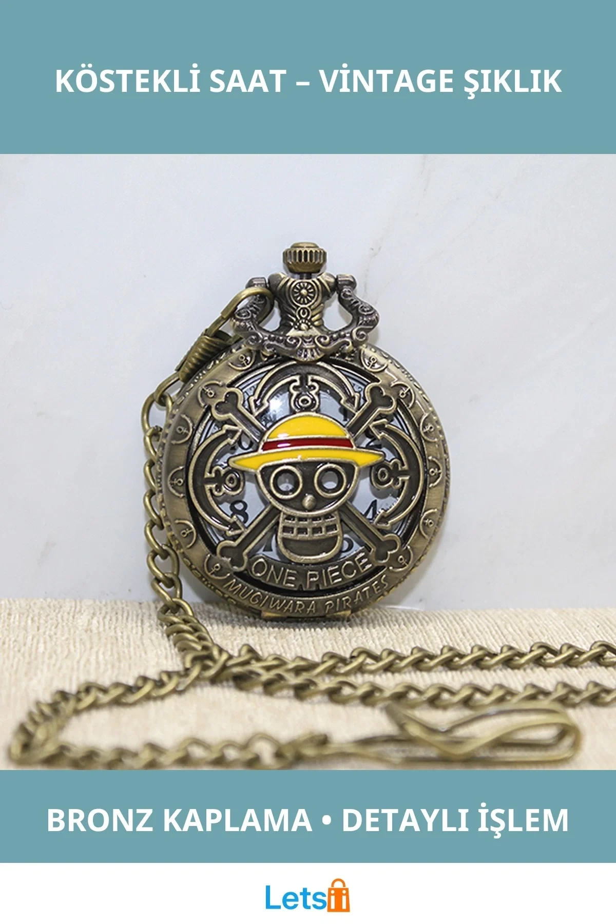One Piece Temalı Vintage Köstekli Saat