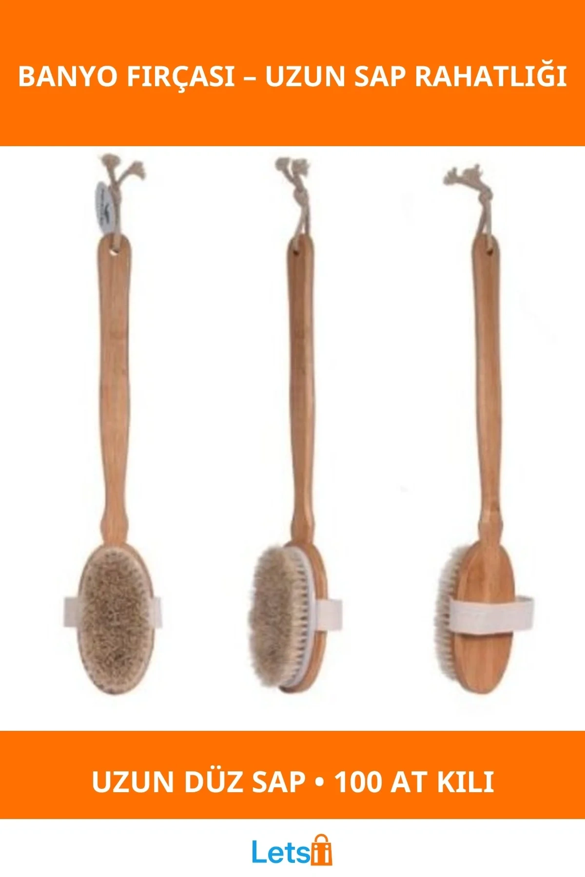 Organik Doğal At Kılı Banyo Fırçası Ahşap Sap
