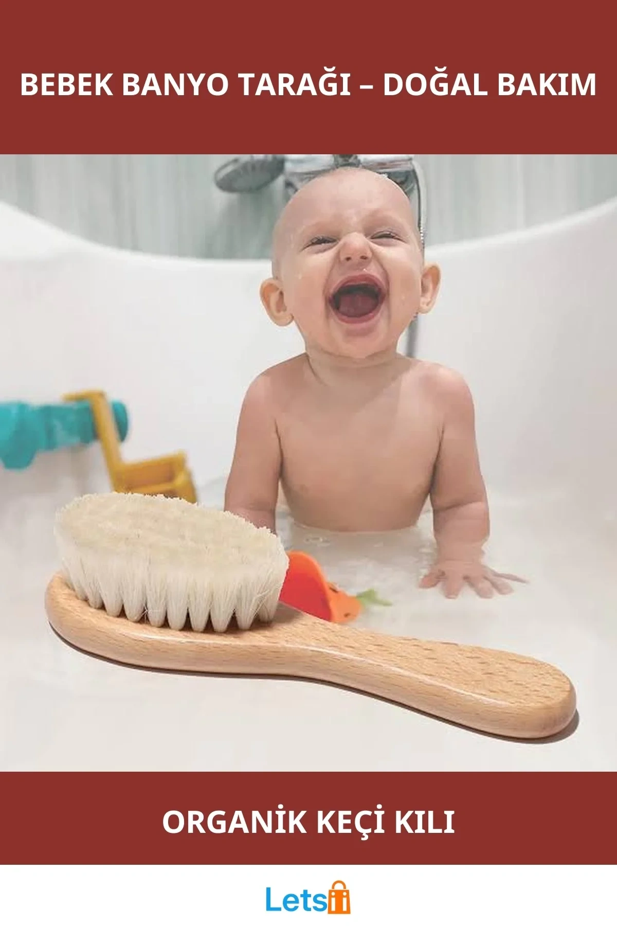 Organik Keçi Kılı Ahşap Saplı Bebek Banyo Tarağı