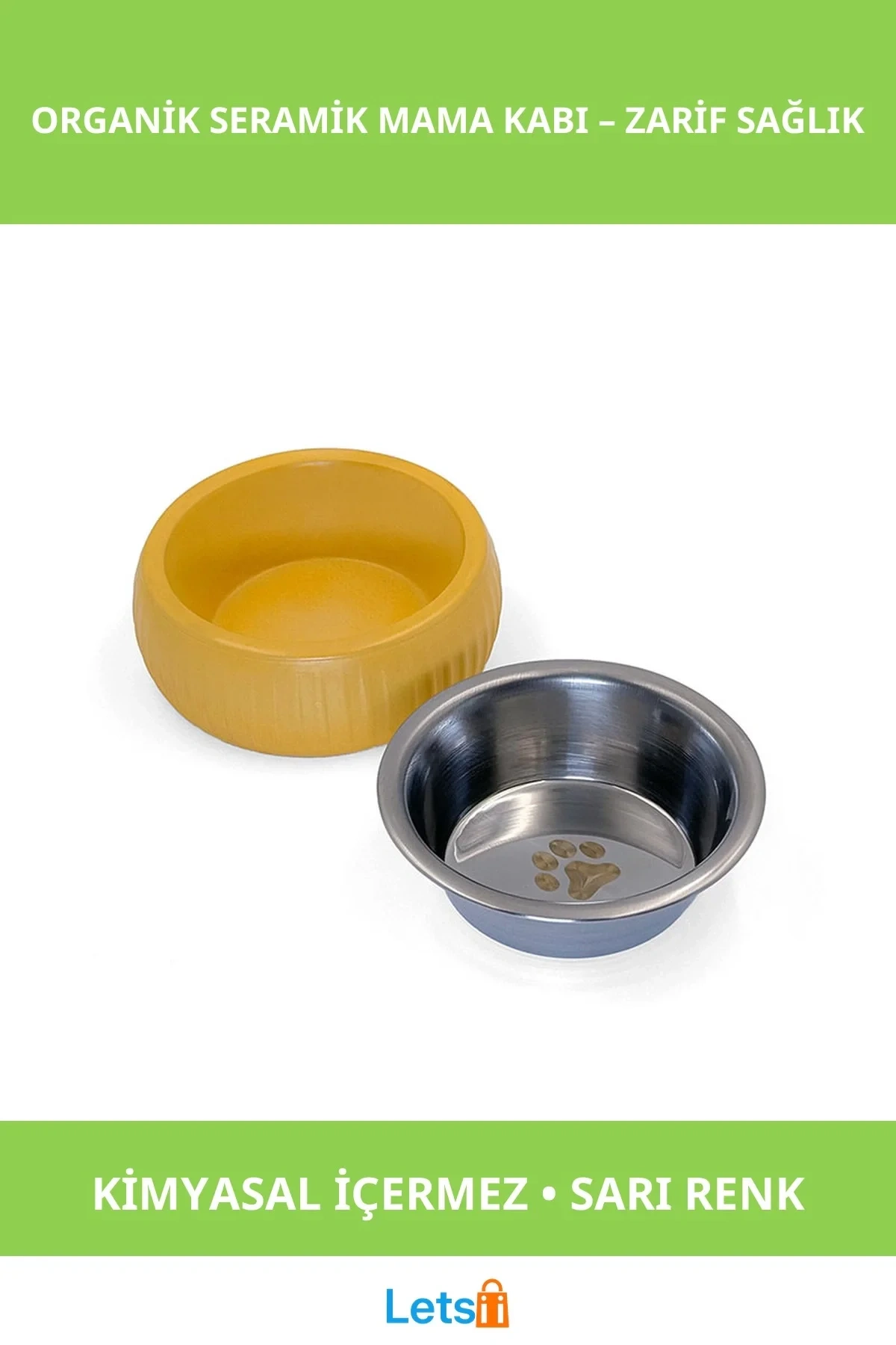 Organik Seramik Kedi Köpek Mama Kabı Sarı 250ml