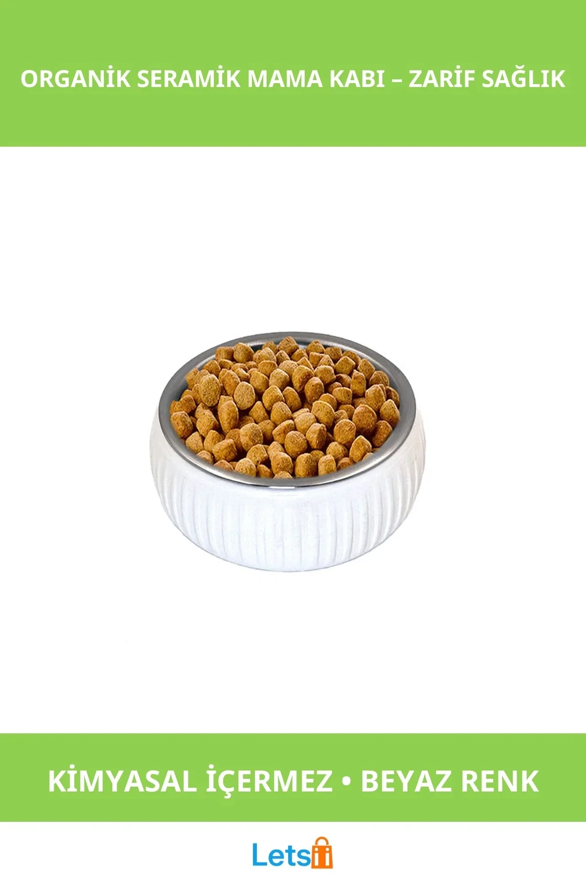 Organik Seramik Kedi ve Köpek Mama Kabı Beyaz 250 ml