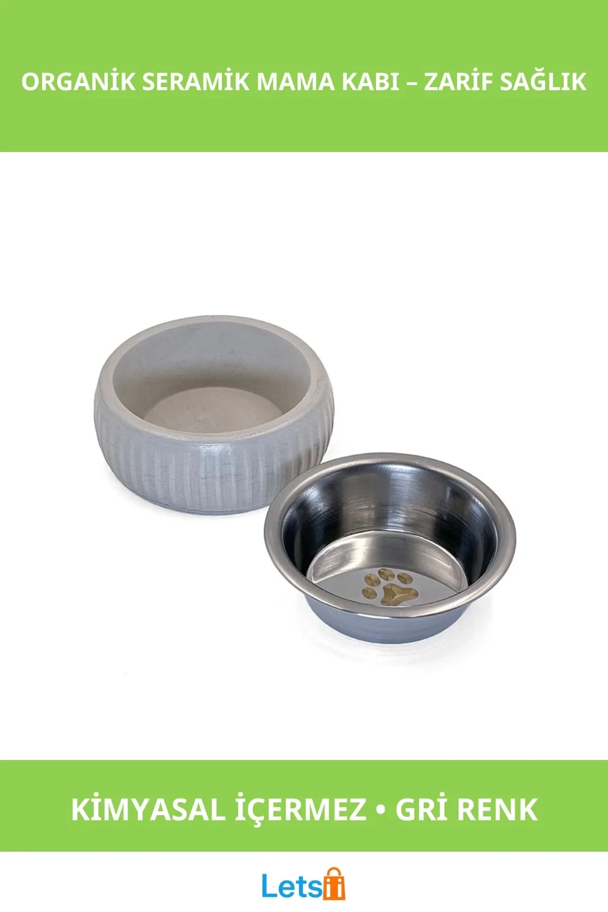 Organik Seramik Kedi ve Köpek Mama Kabı Gri 250 ml