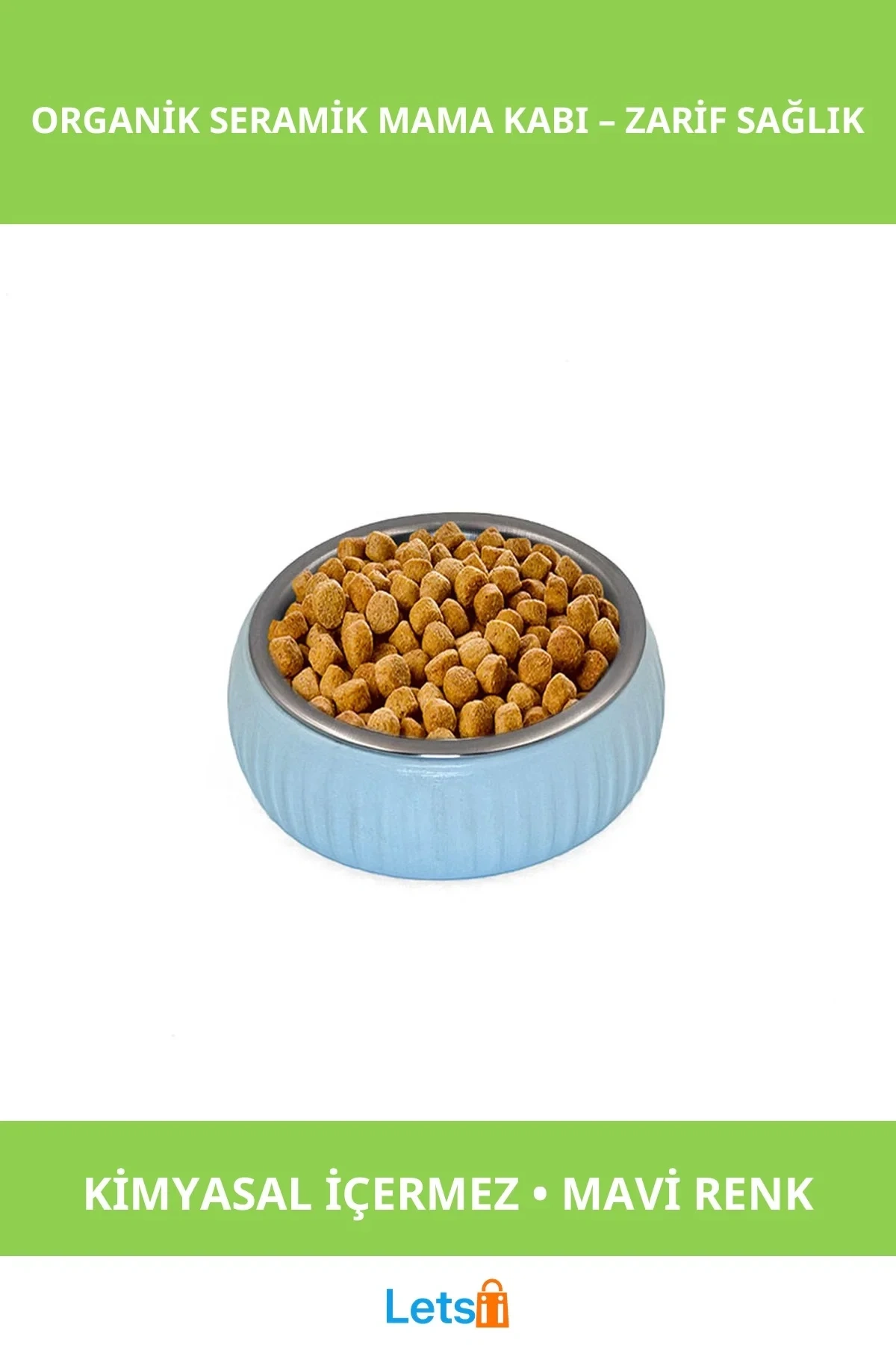 Organik Seramik Kedi ve Köpek Mama Kabı Mavi 250ml