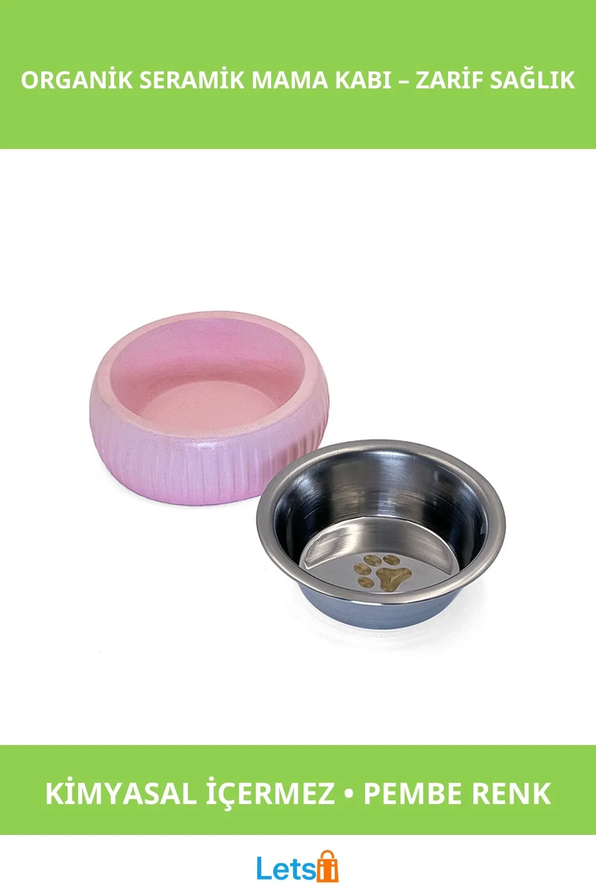 Organik Seramik Kedi ve Köpek Mama Kabı Pembe 250ml