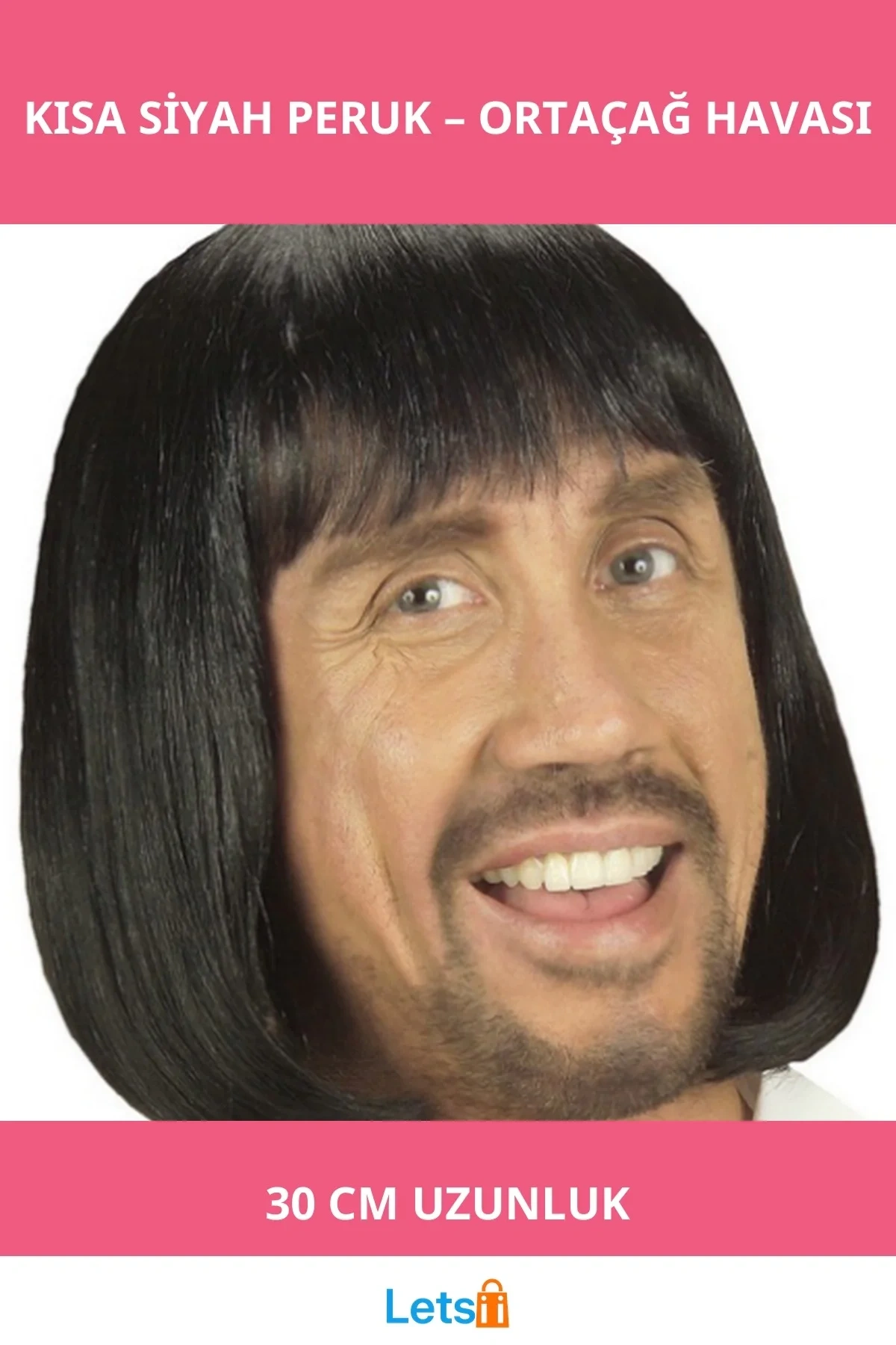 Ortaçağ Temalı Kısa Siyah Peruk 30 cm