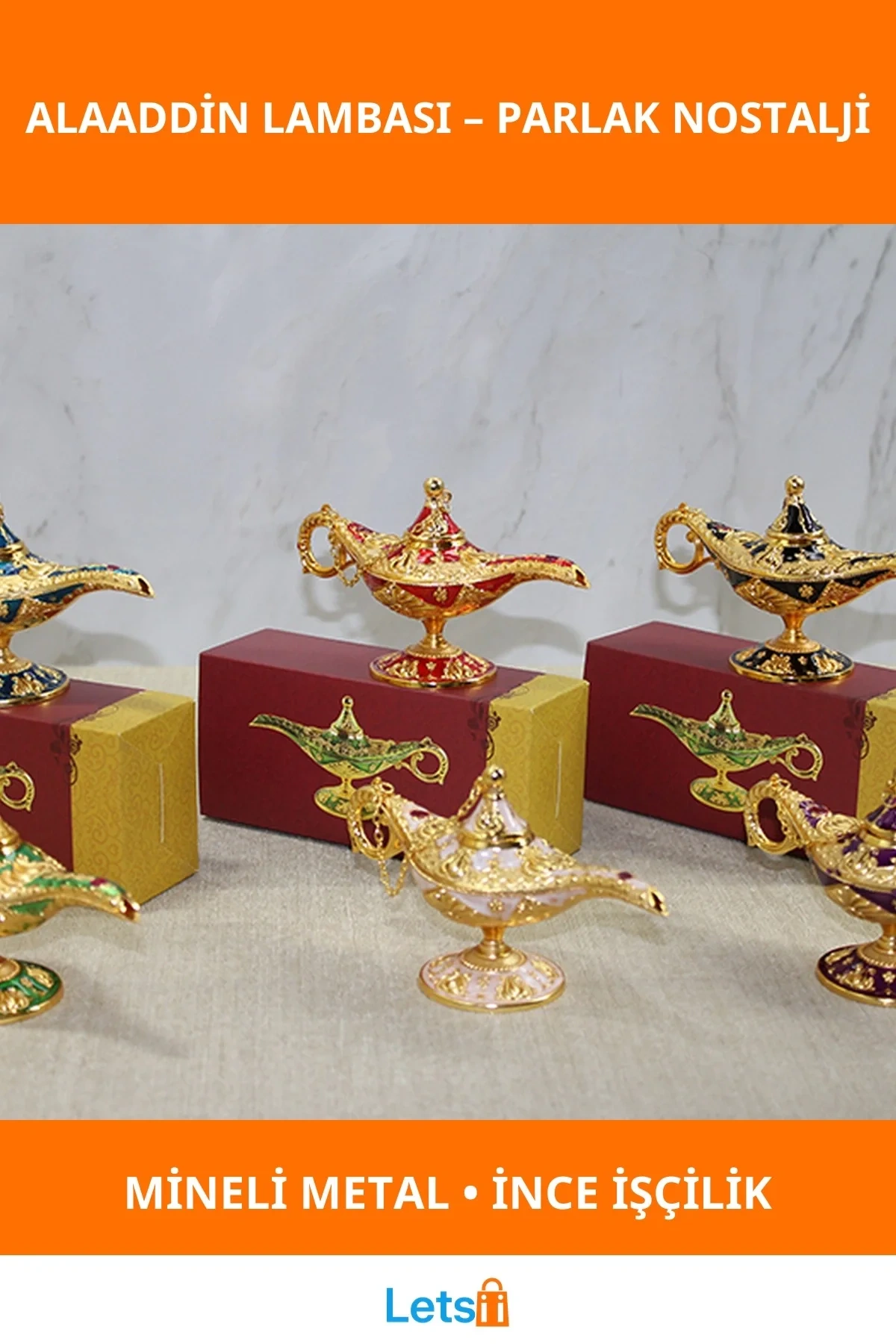 Otantik Mineli Metal Alaaddin Lambası 16cm Dekoratif Aksesuar