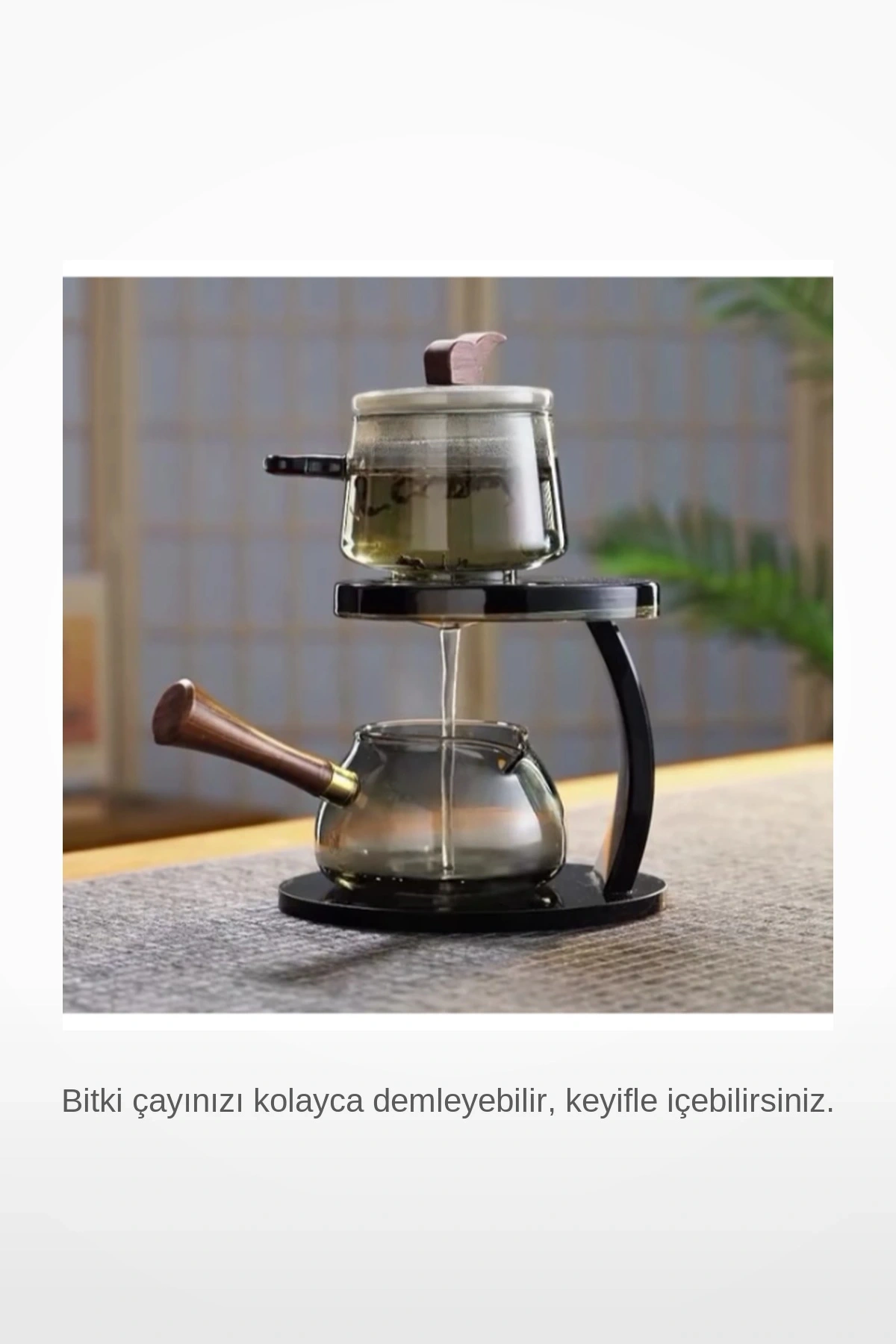 Otomatik Çevirme Mekanizmalı Metal Standlı Bitki Çayı Demliği