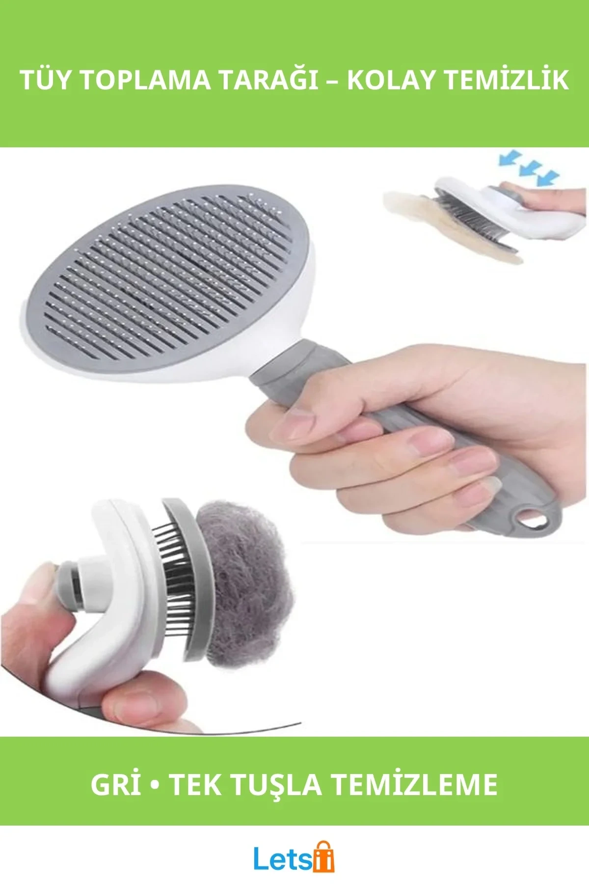 Otomatik Temizlenen Kedi Köpek Tüy Tarama Fırçası Gri