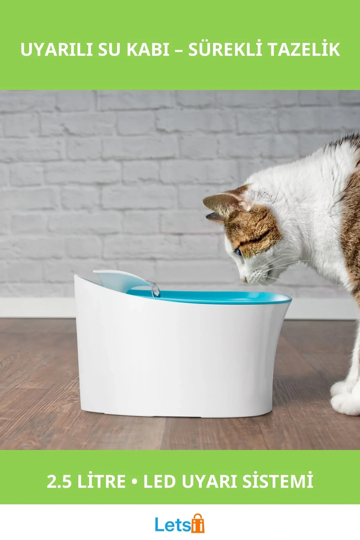 Otomatik Uyarılı 2.5 Litre Kedi Köpek Su Kabı