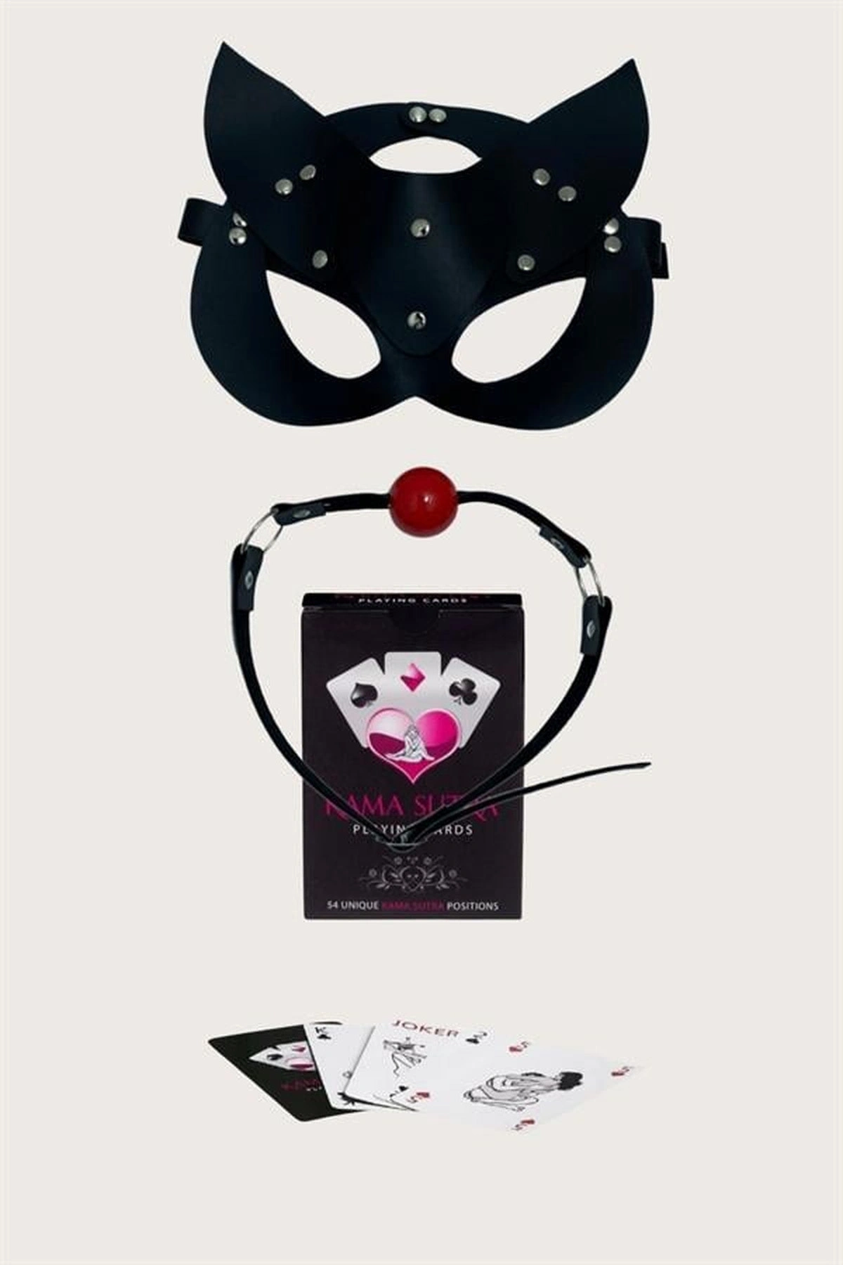 Oyun Kartı, Ağız Topu Ve Maske Fantezi Seti Siyah Renk