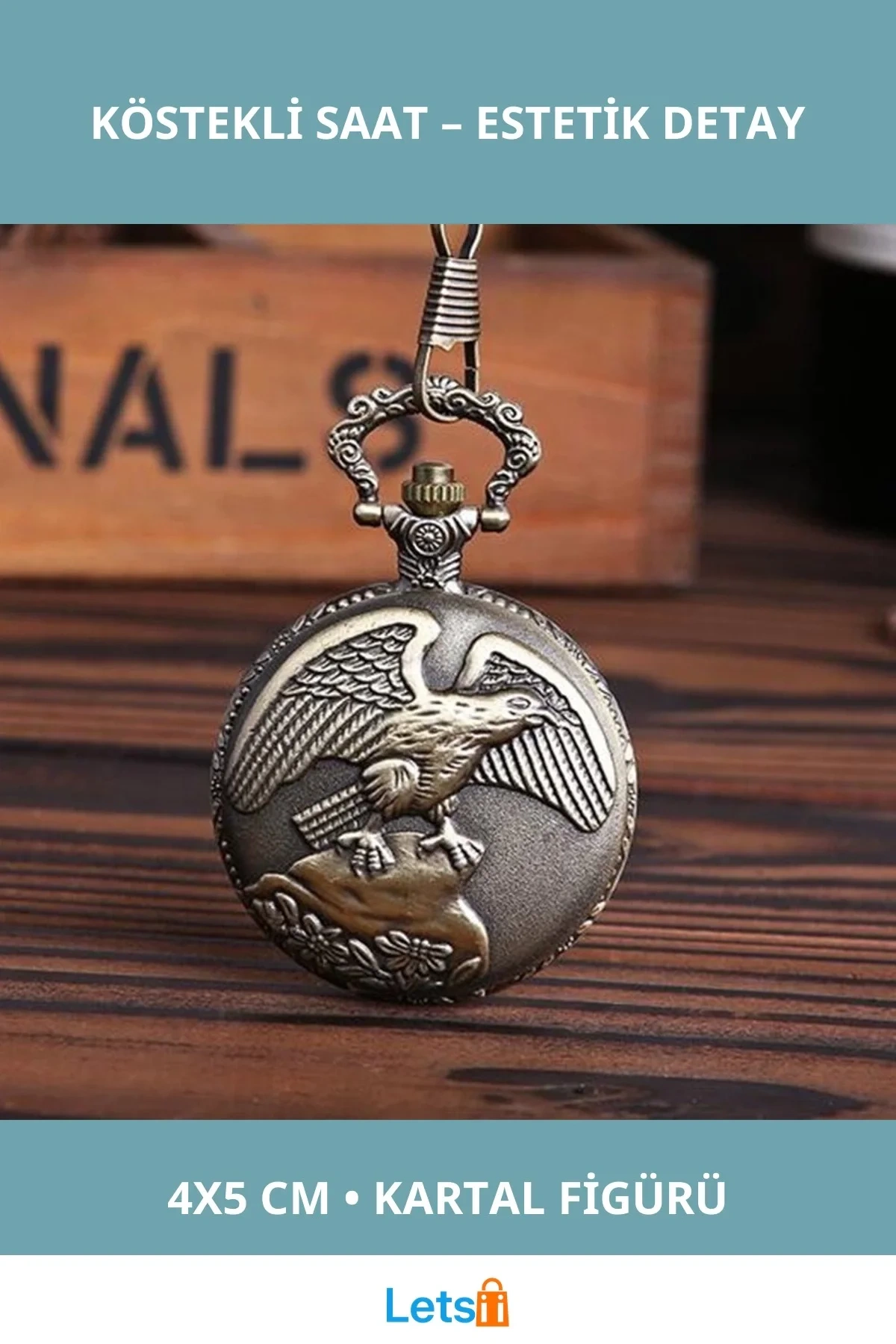 Özel Kutulu Antik Kartal Tasarımlı Köstekli Saat