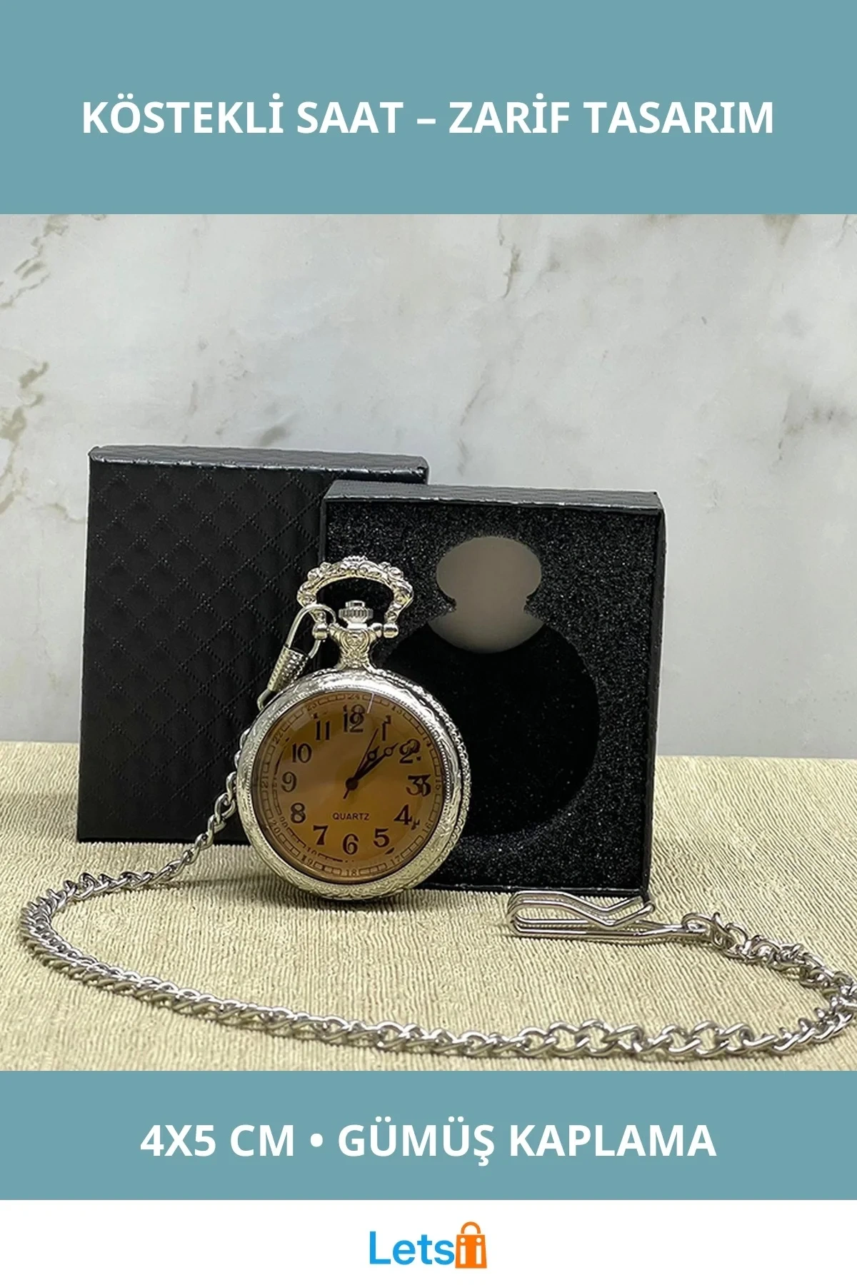 Özel Kutulu Camlı Gümüş Köstekli Saat