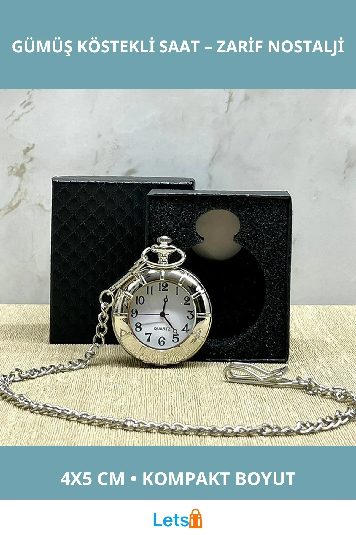 Özel Kutulu Gümüş Kaplama Köstekli Cep Saati
