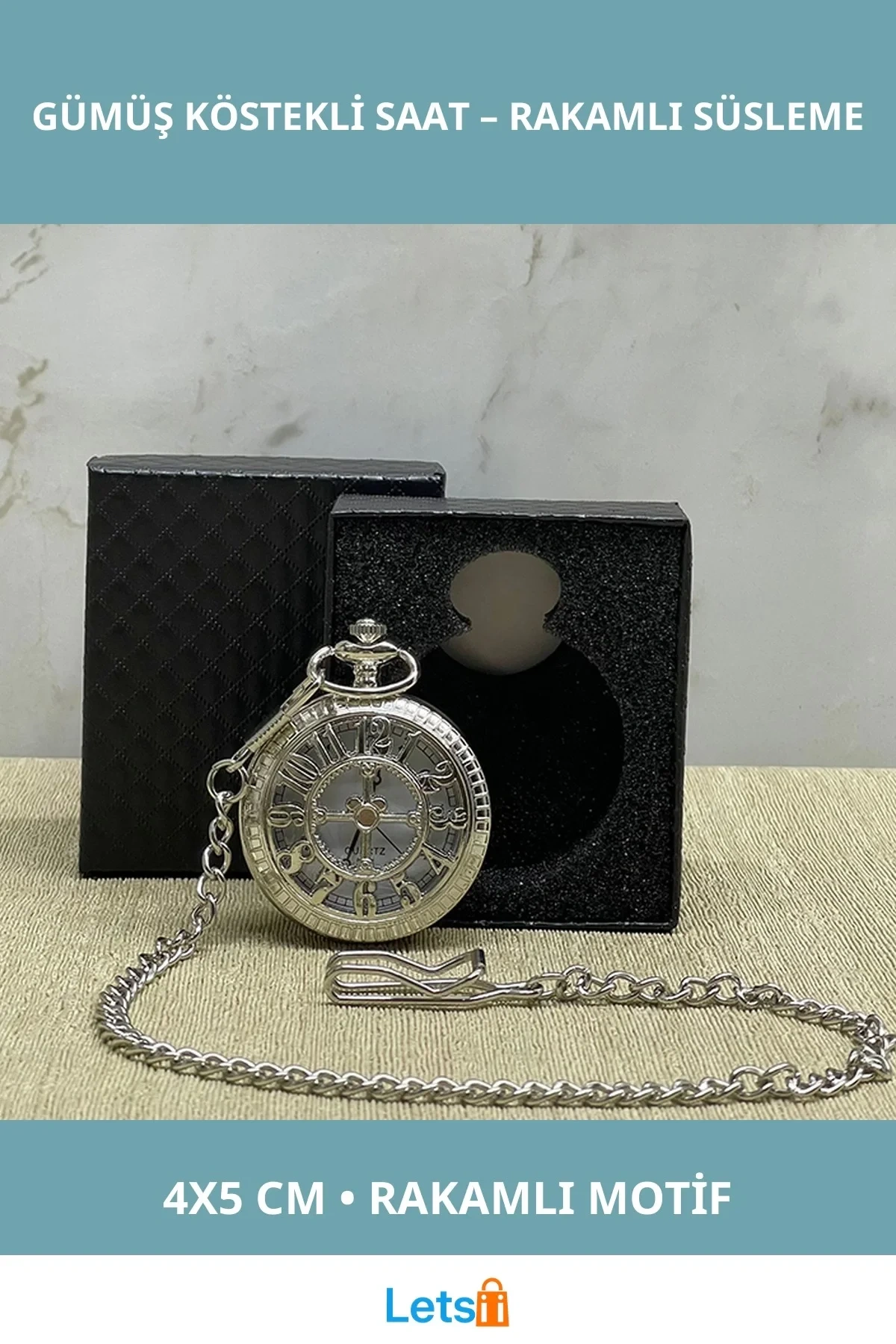 Özel Kutulu Rakamlı Gümüş Köstekli Saat