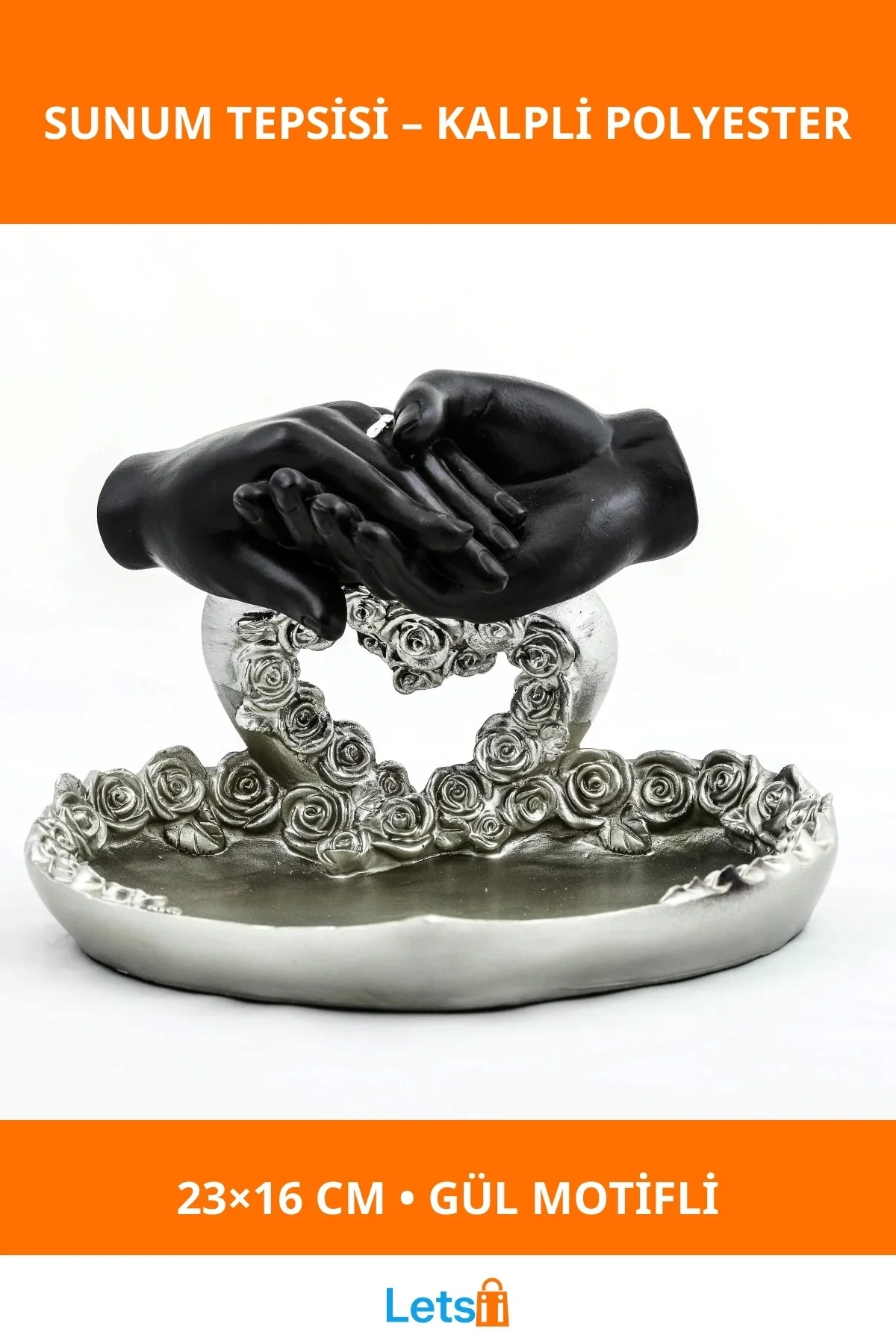 Özel Tasarım Kalpli Polyester Şık Sunum Tepsisi 23x16 cm