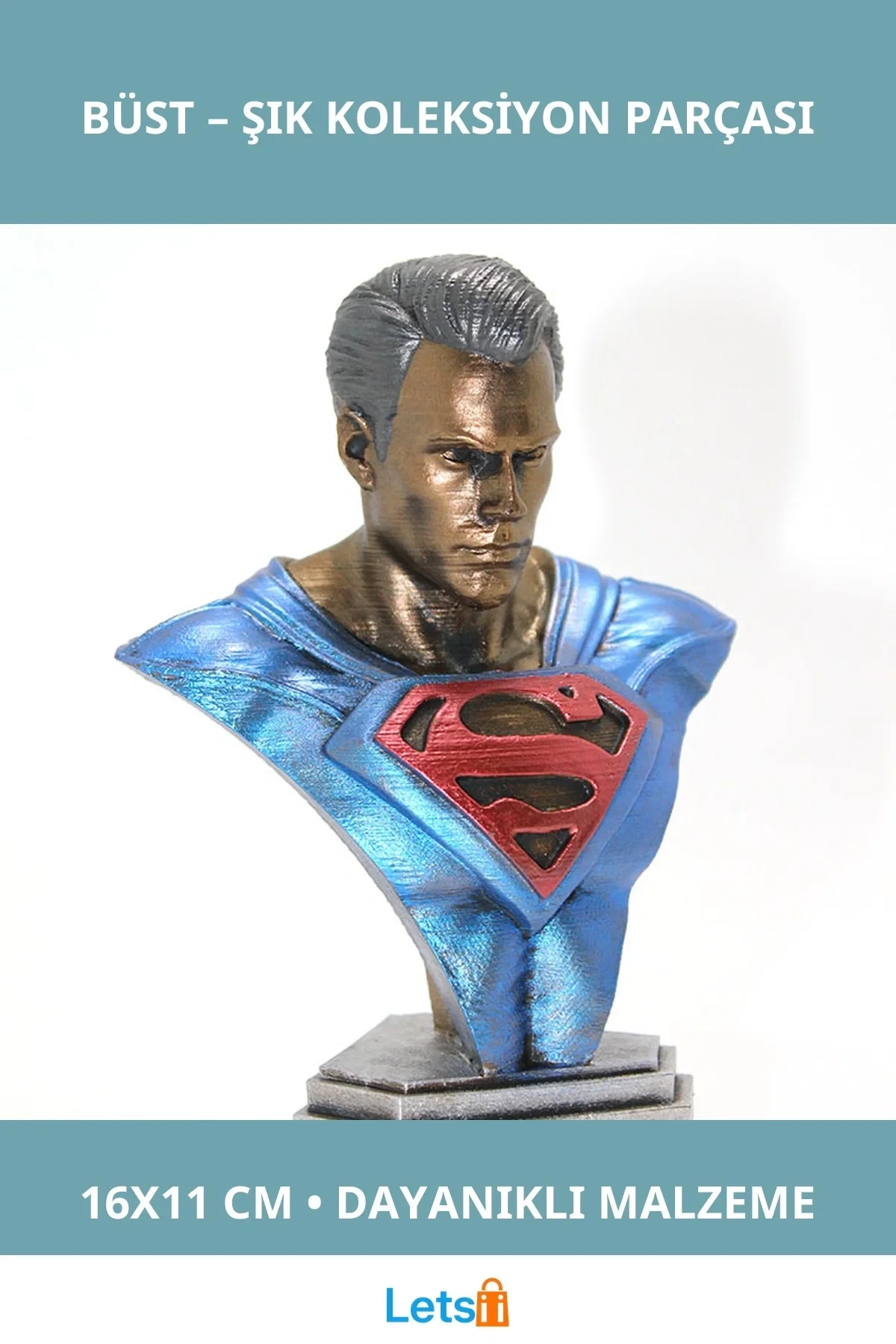 Özel Tasarım Süperman Büst Figürü 16x11 cm