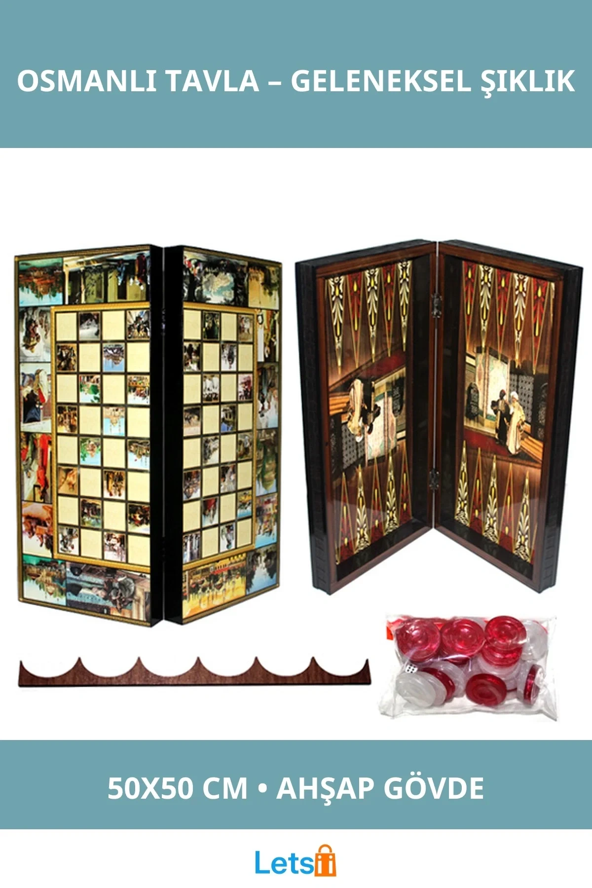 Özel Tasarlanmış Ahşap Osmanlı Tavla 50x50 cm