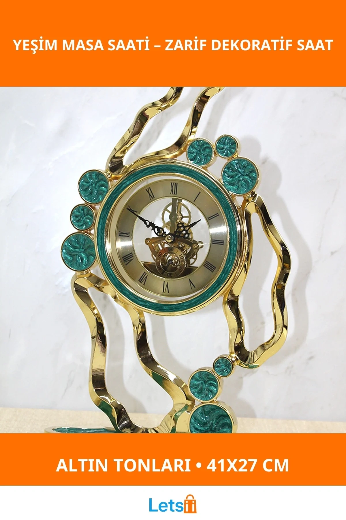 Özel Yeşim Tasarım Zarif Masa Üstü Saat 41x27 cm