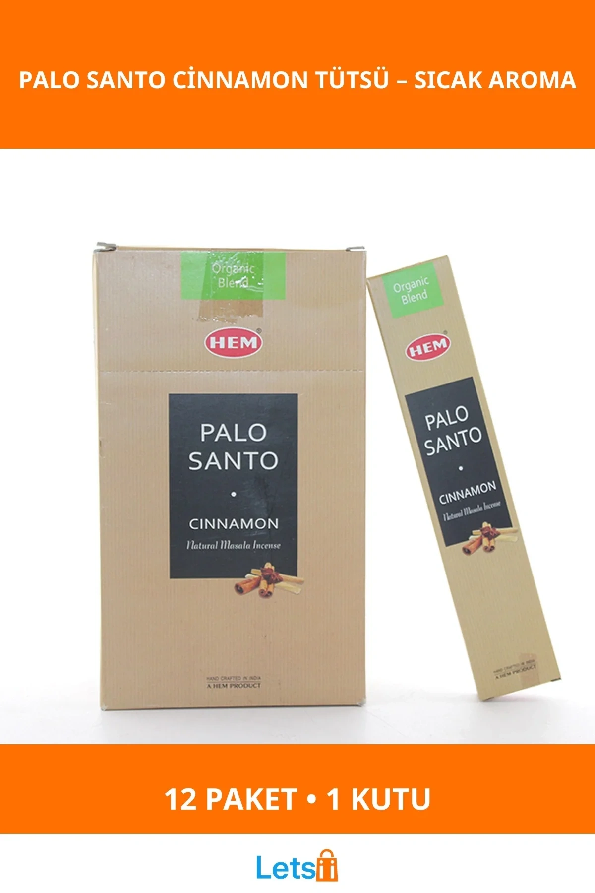 Palo Santo ve Tarçın Aromalı Organik Karışım Çubuk Tütsü 12 Paket