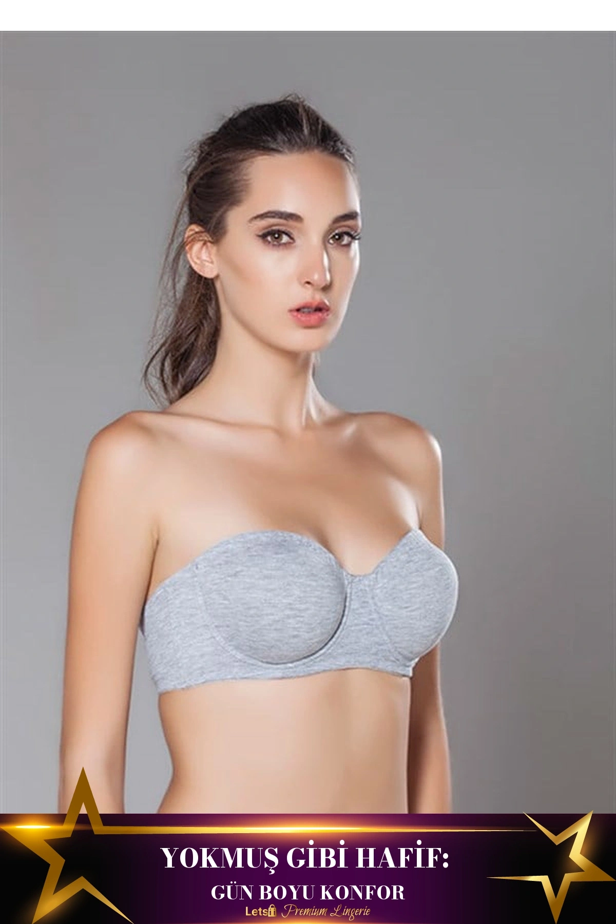 Pamuk Karışımlı Desteksiz Sütyen Gri Renk