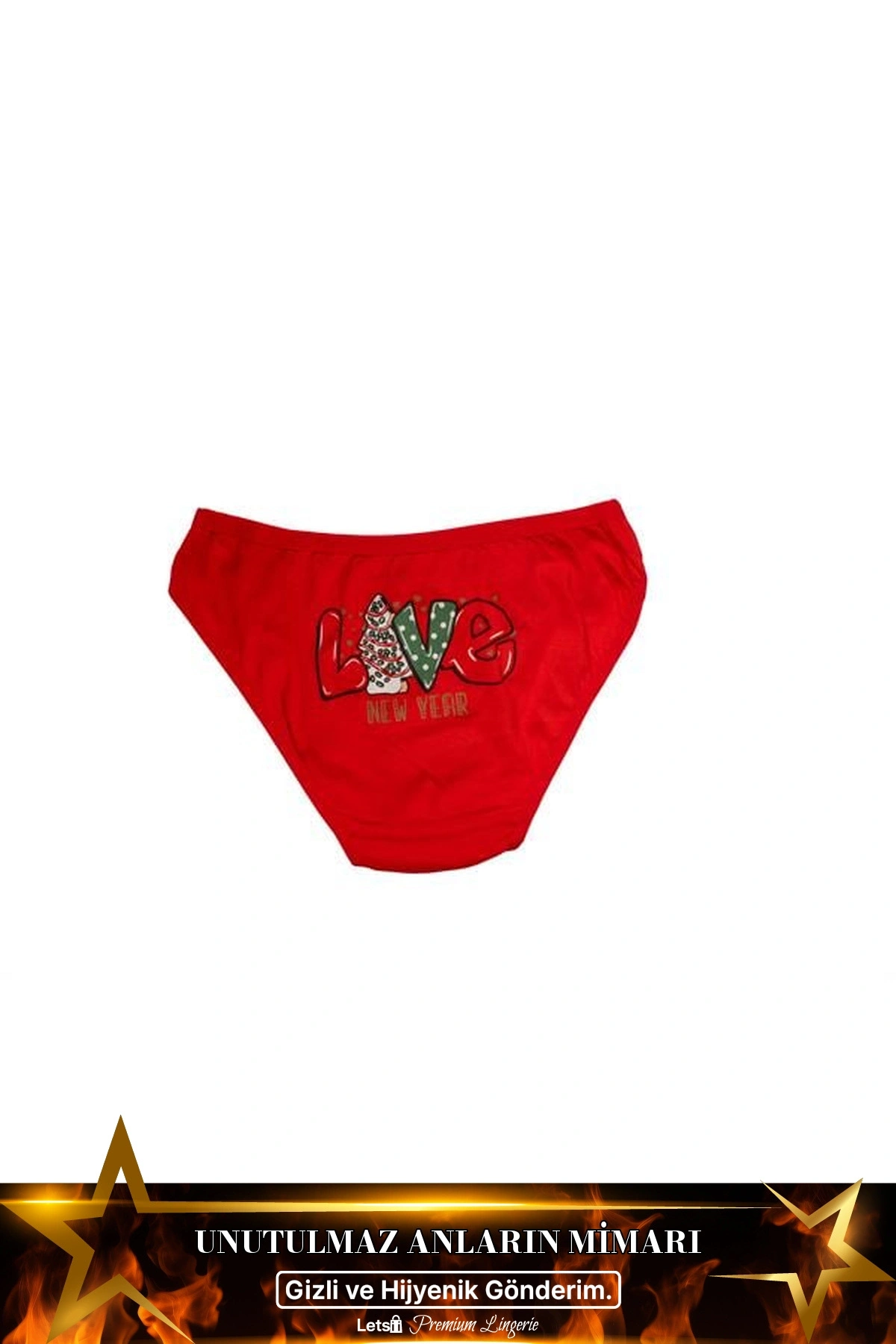 Pamuklu Yılbaşı Desenli Love New Year Külot Kırmızı Renk