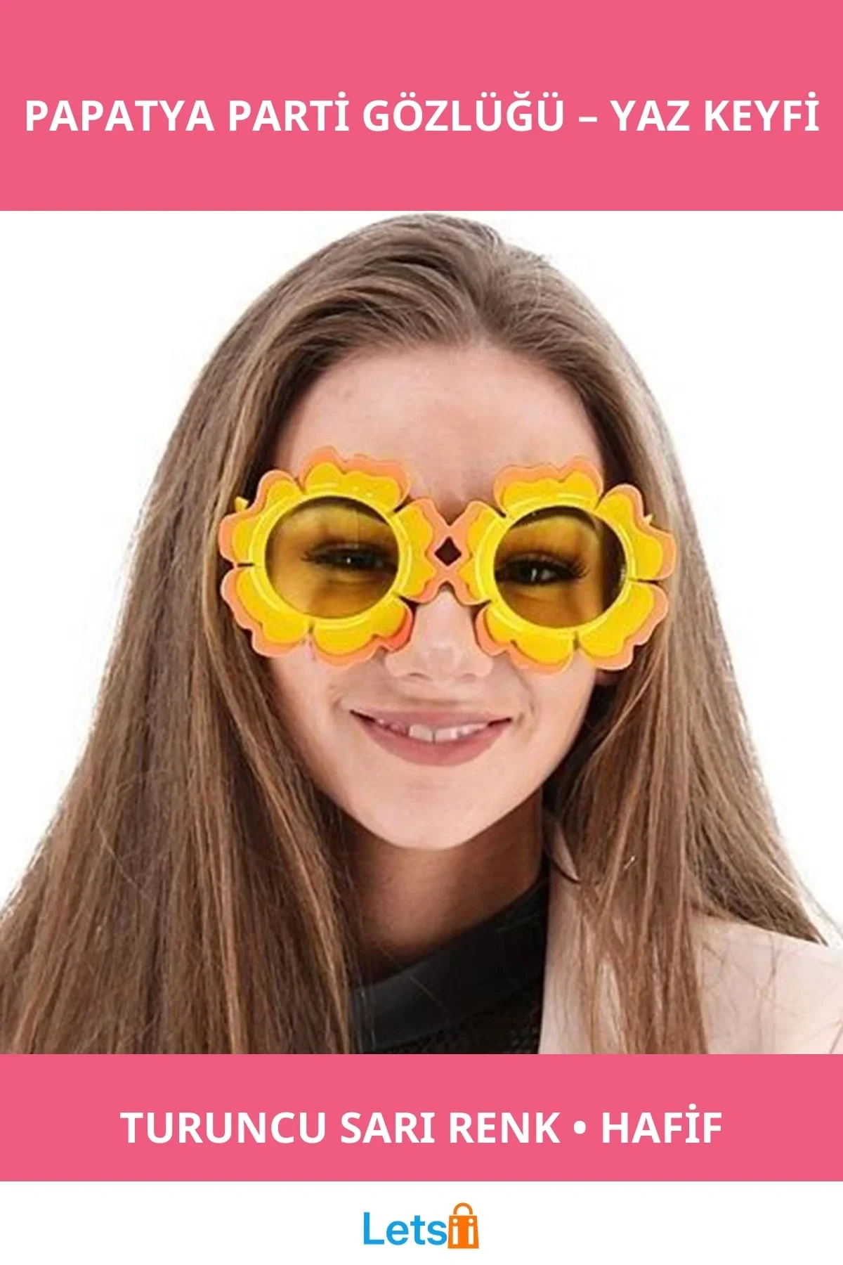Papatya Şekilli Turuncu Sarı Hawaii Parti Gözlüğü