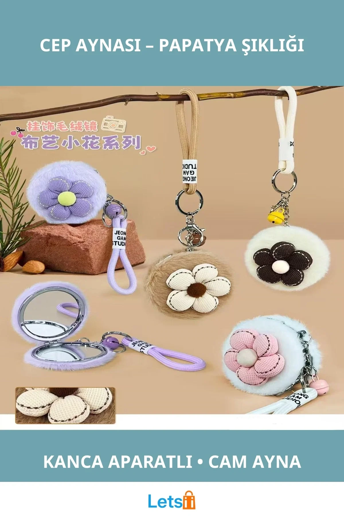 Papatya Tasarımlı Yumuşak Peluş Cep Aynası