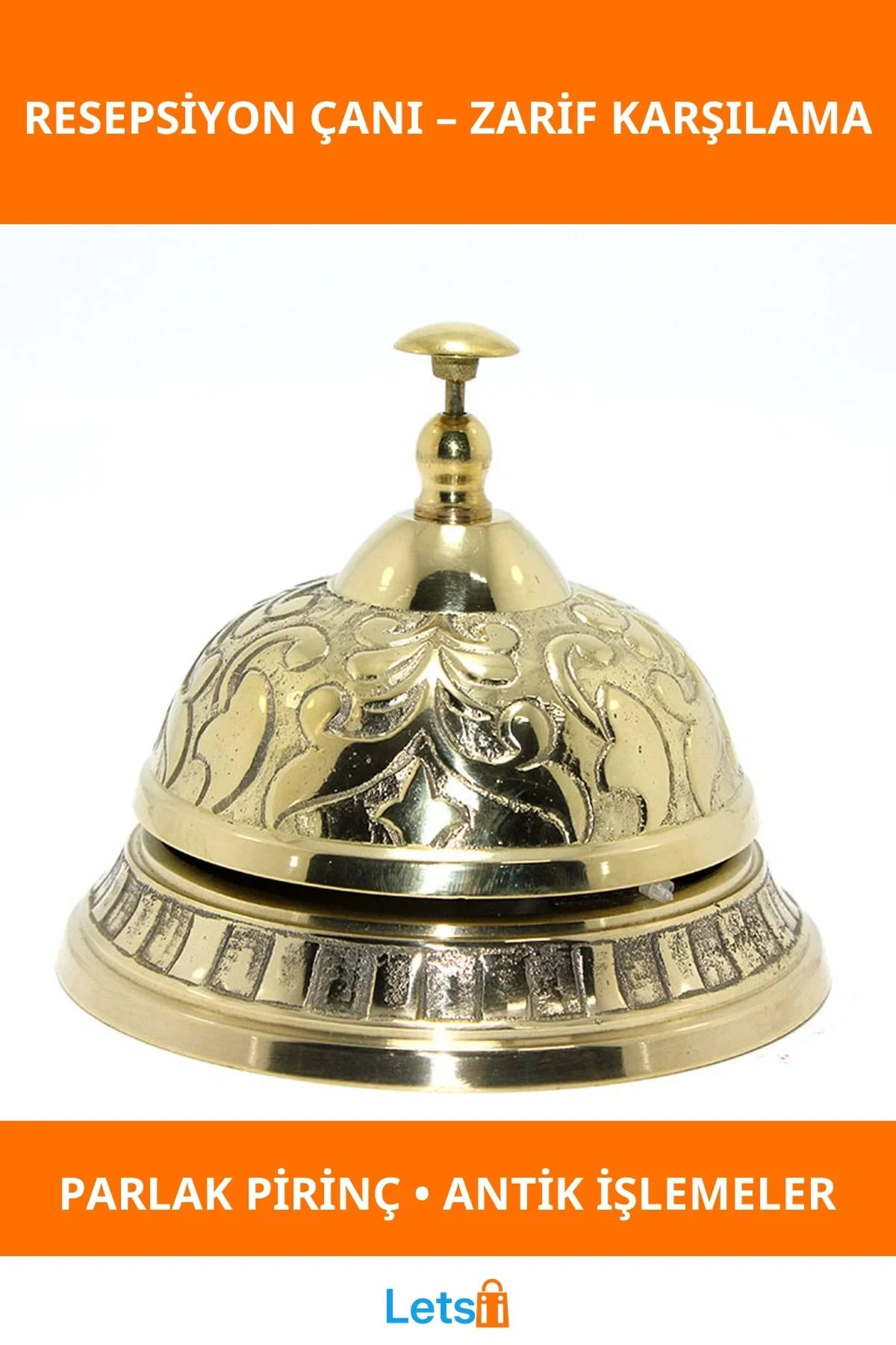 Parlak Altın Renkli Pirinç Resepsiyon Çanı Antik Tasarım