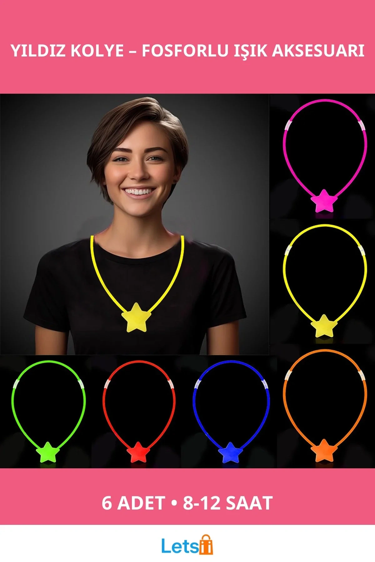 Parlak Fosforlu Yıldız Kolye 6 Adet