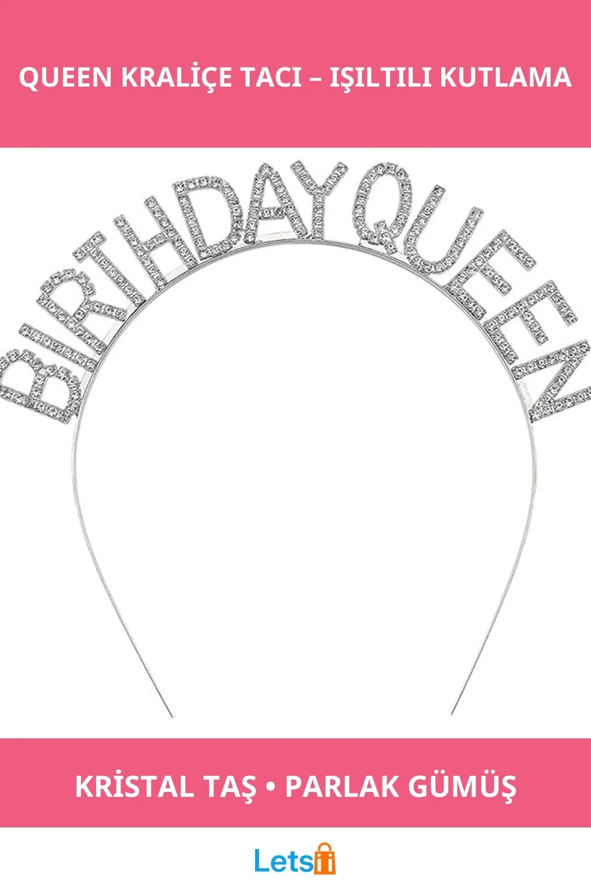 Parlak Gümüş Kristal Taç Birthday Queen Yazılı Kraliçe Taç