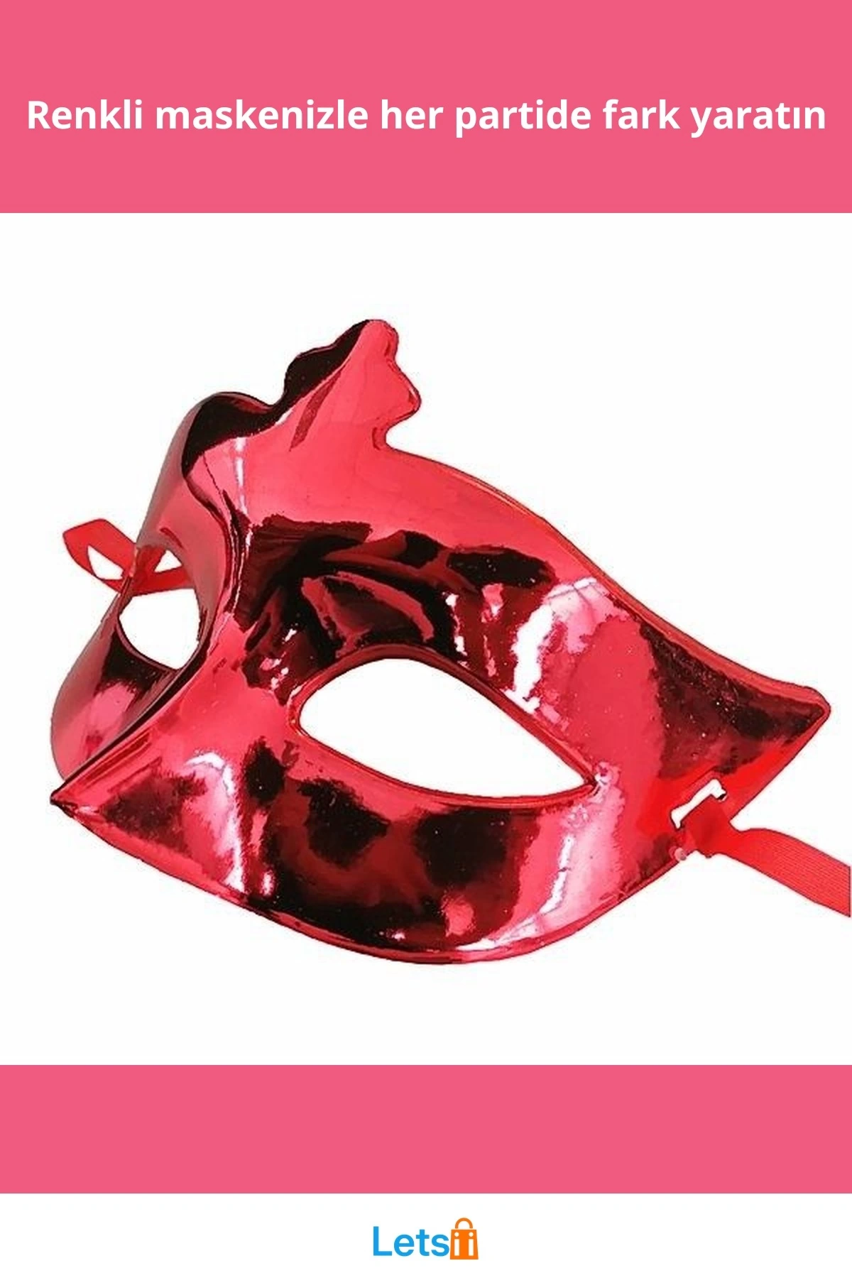 Parlak Kırmızı Renk Balo Maskesi