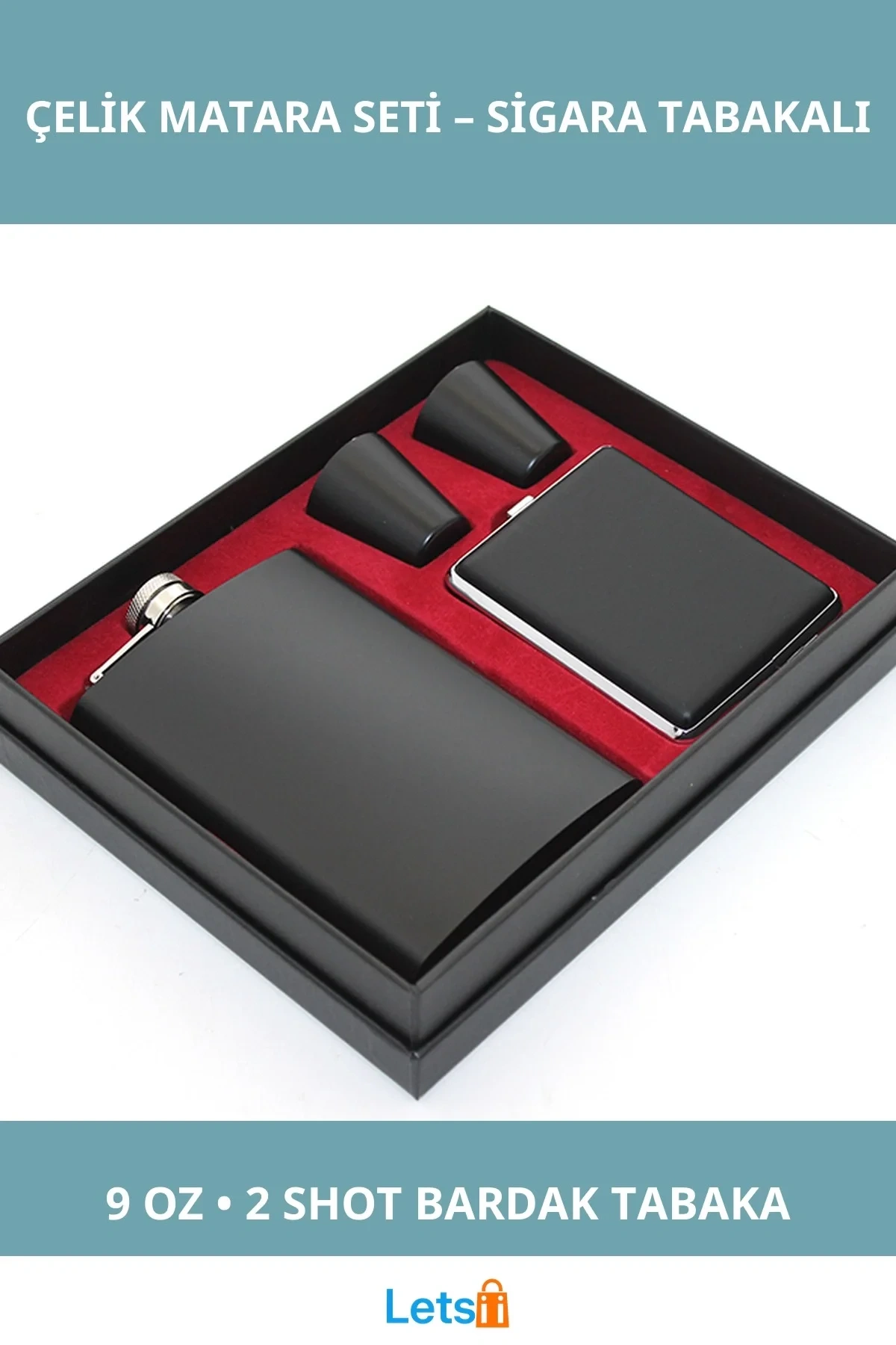 Paslanmaz Çelik 2 Shot Bardak ve Sigara Tabakalı Matara