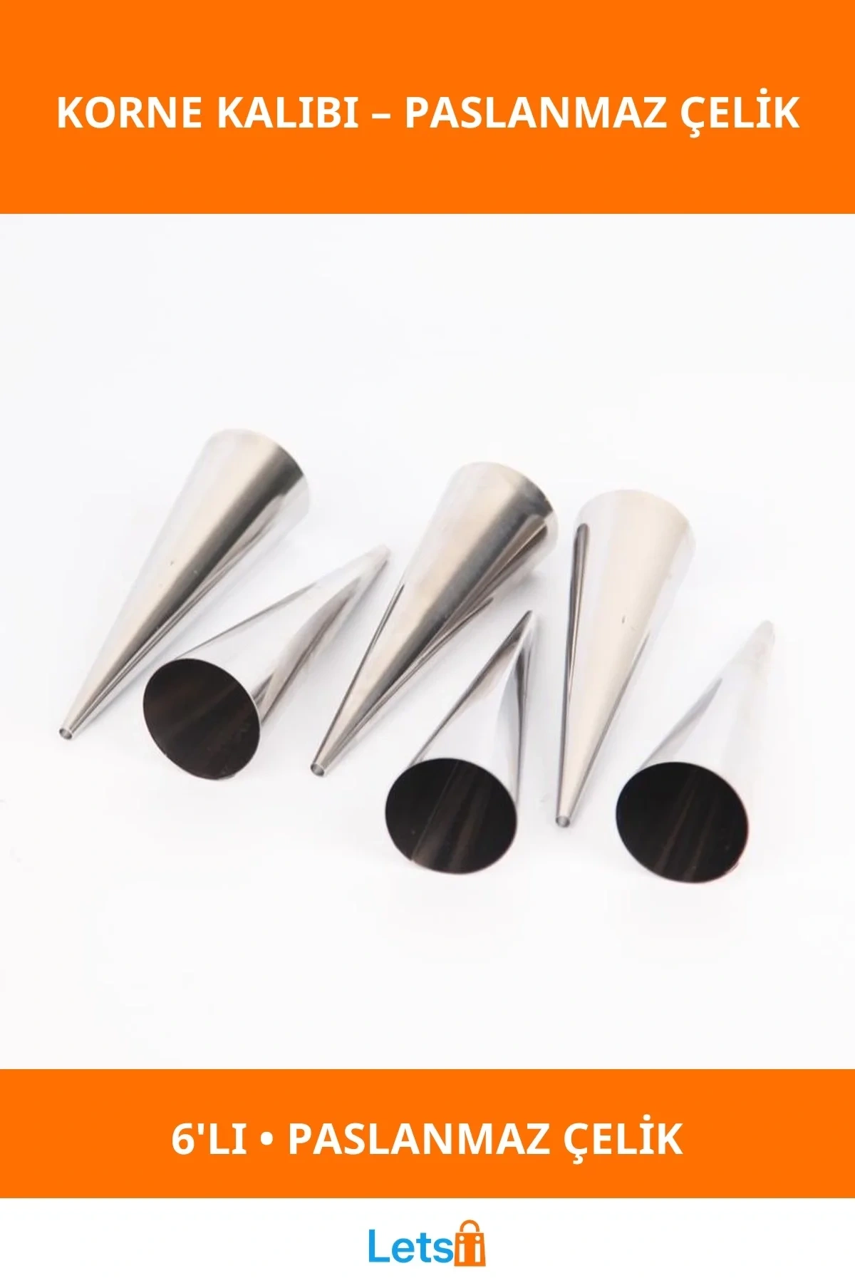 Paslanmaz Çelik 6lı Korne Kalıbı Profesyonel Pastacılık İçin