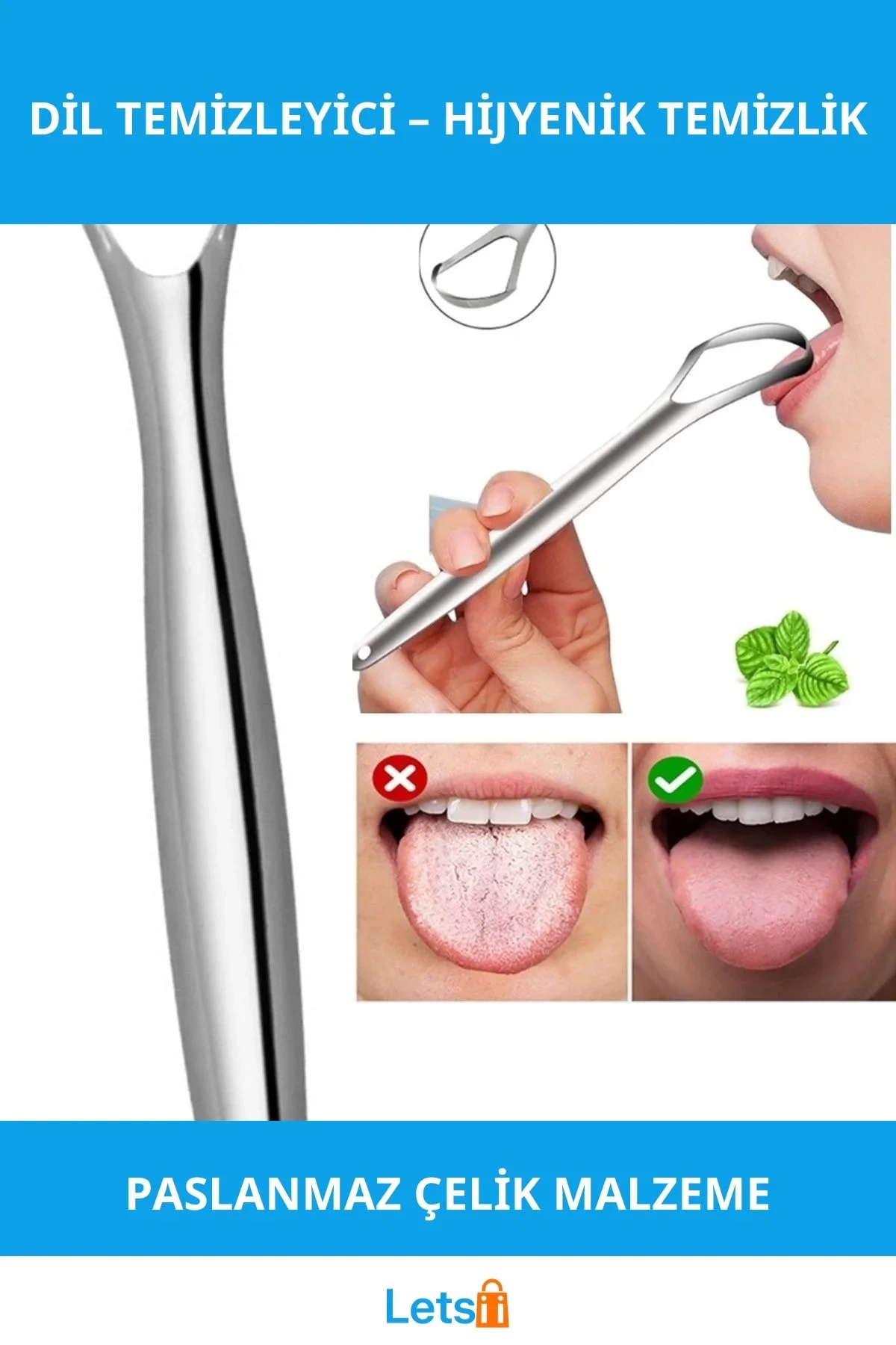 Paslanmaz Çelik Ağız Hijyeni Dil Temizleyici