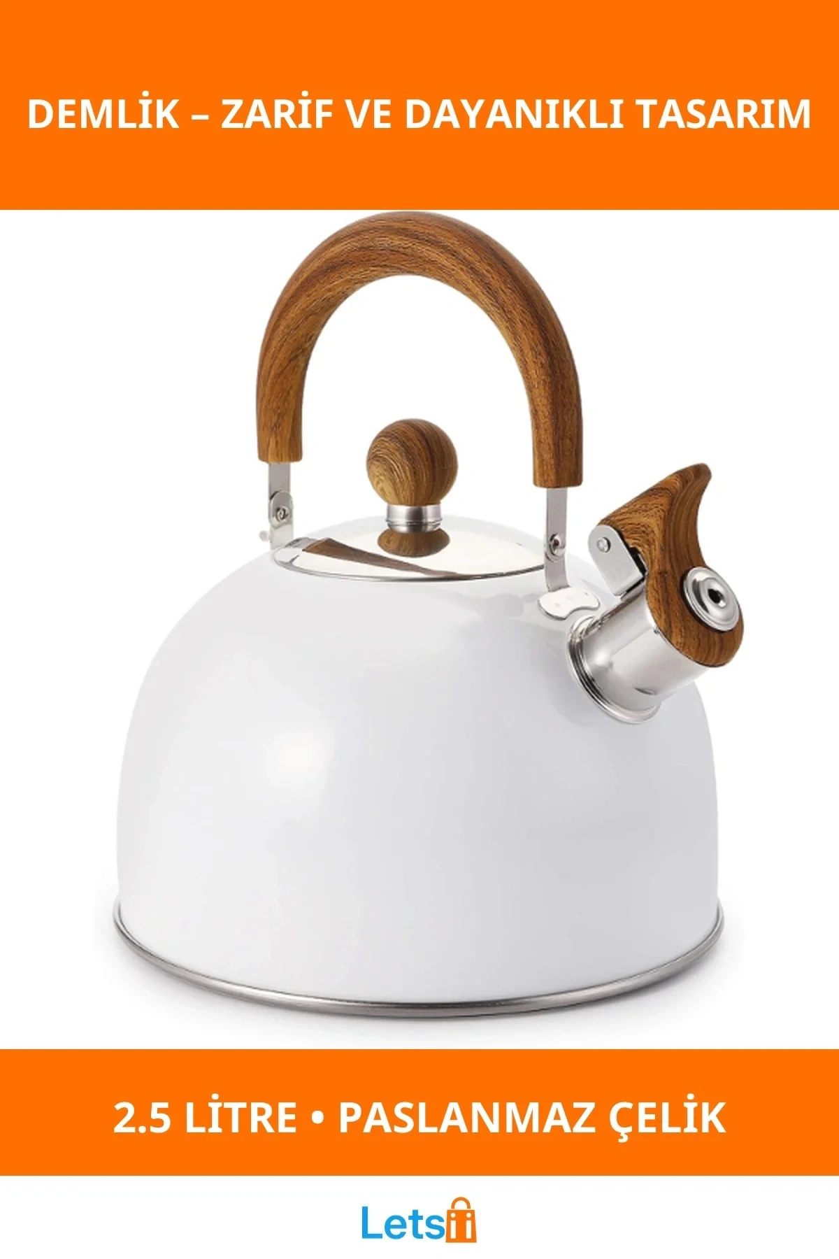 Paslanmaz Çelik Beyaz Renk 2.5 Litre Estetik Demlik