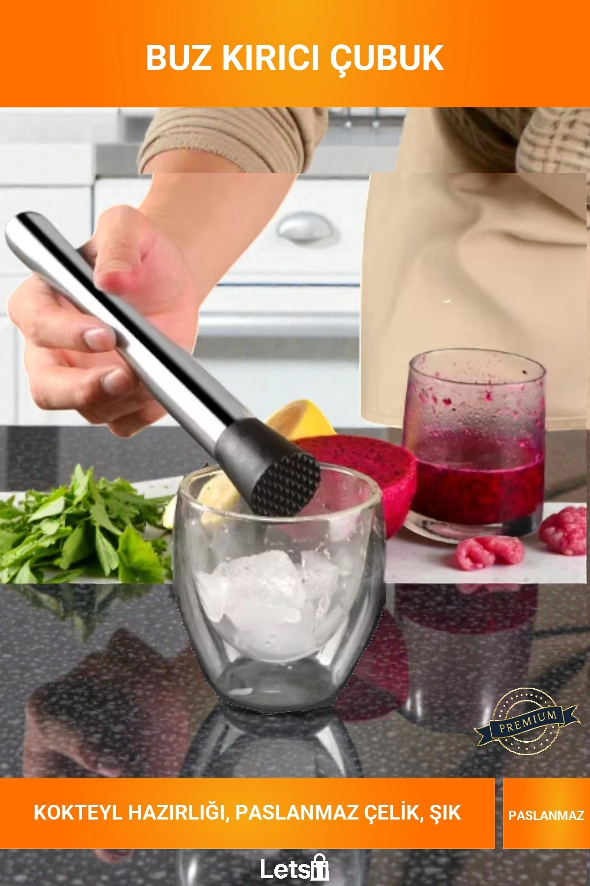 Paslanmaz Çelik Buz Kırıcı Çubuk Kokteyl Bar Aleti