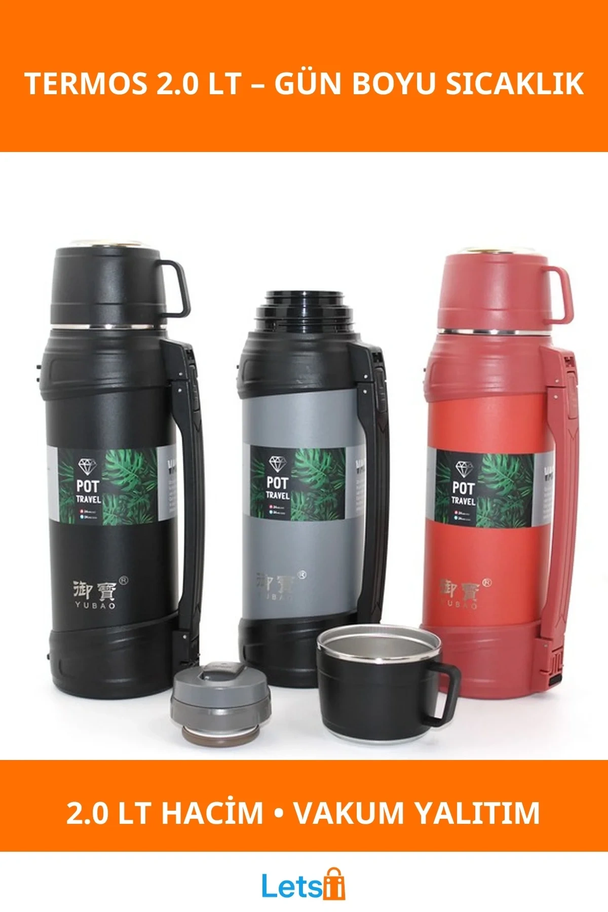 Paslanmaz Çelik Çift Katmanlı Termos 2.0 Lt Sıcak Soğuk Koruma