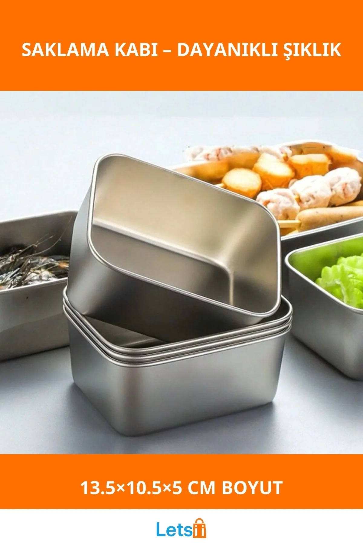 Paslanmaz Çelik Dayanıklı Koku Geçirmez Saklama Kabı 13.5 cm x 10.5 cm x 5 cm