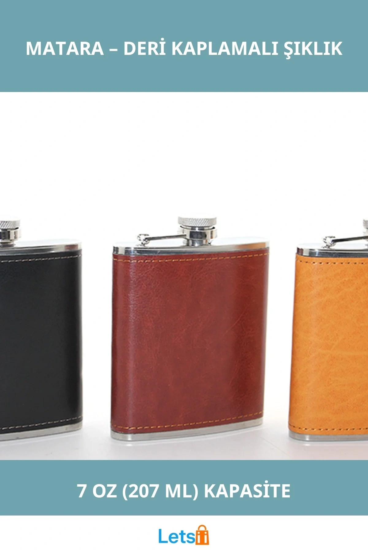 Paslanmaz Çelik Derili 7 Oz Şık Matara