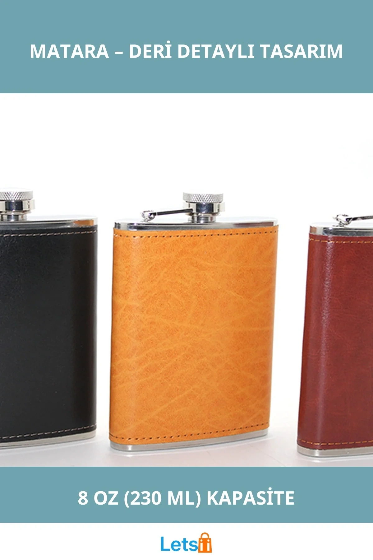 Paslanmaz Çelik Derili Sızdırmaz Tekli 8 Oz Matara