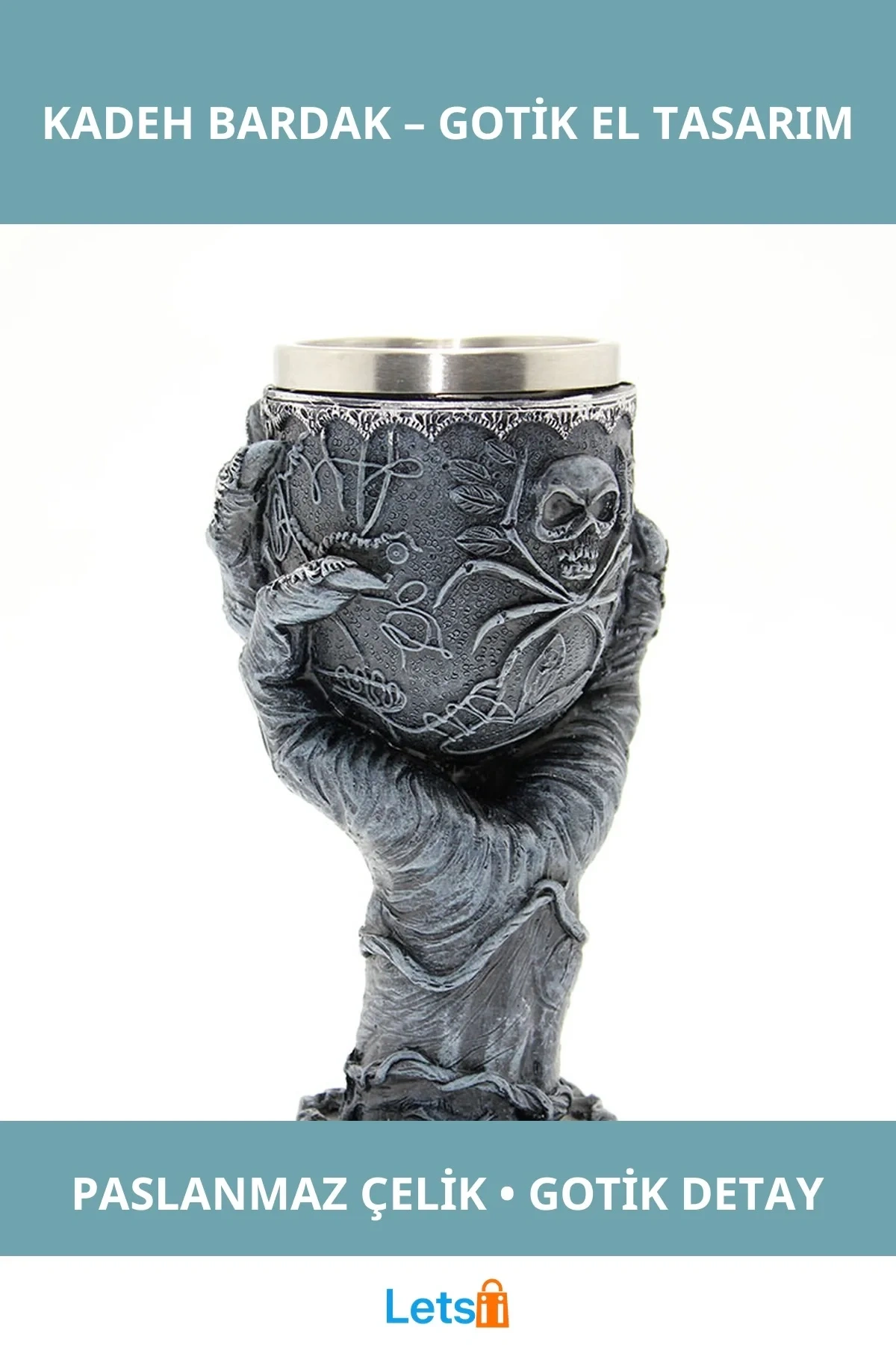 Paslanmaz Çelik El Tasarımı Gotik Kadeh Bardak