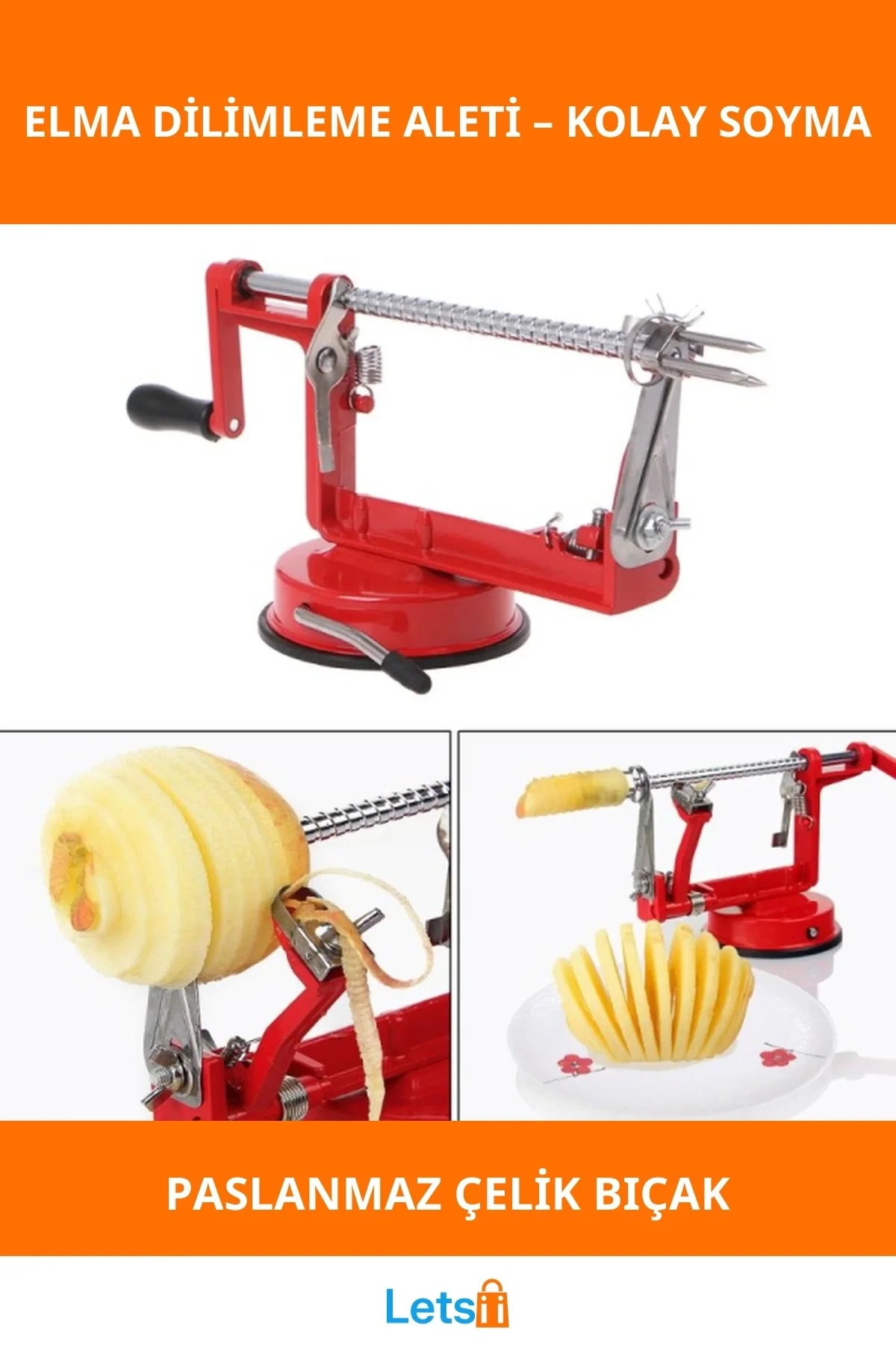 Paslanmaz Çelik Elma Dilimleme ve Soyma Aleti